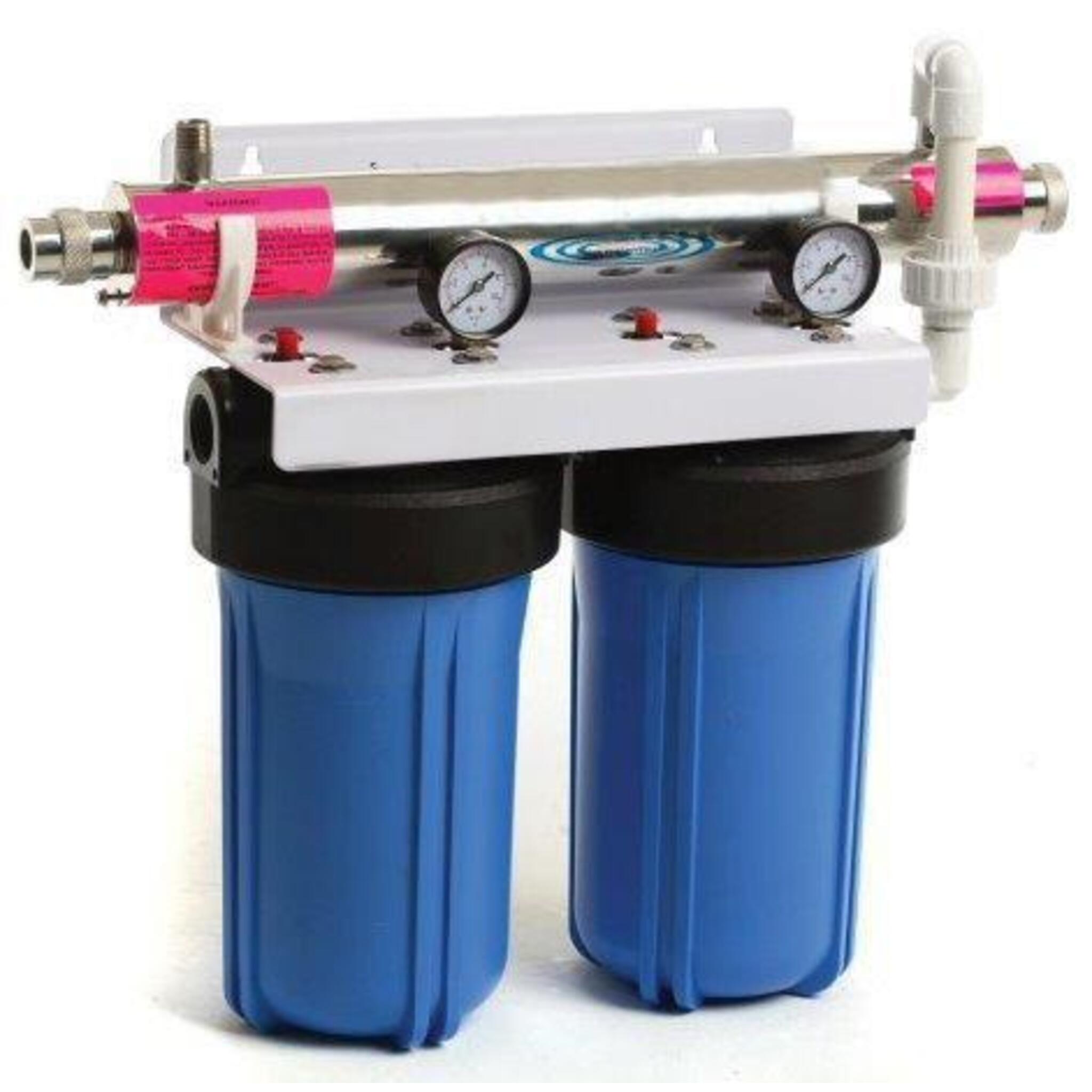 WATERITE DuPlex 4.5" OD Big Blue Water Filter Housing with UV Disinfection 10"