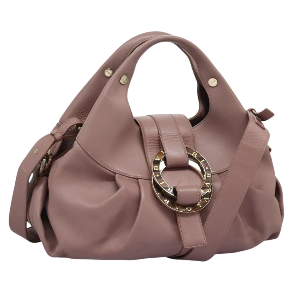 BVLGARI Chandra Hand Bag Leather 2way Pink Gold Auth 114790