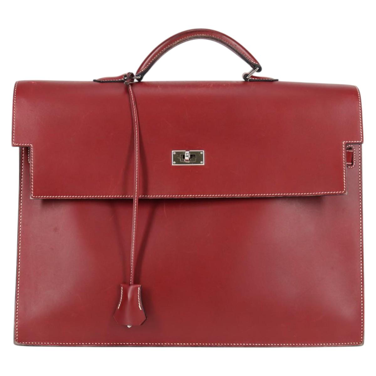 HERMES Kelly Depeche 38 Hand Bag Epsom Red Silver Auth 118903M