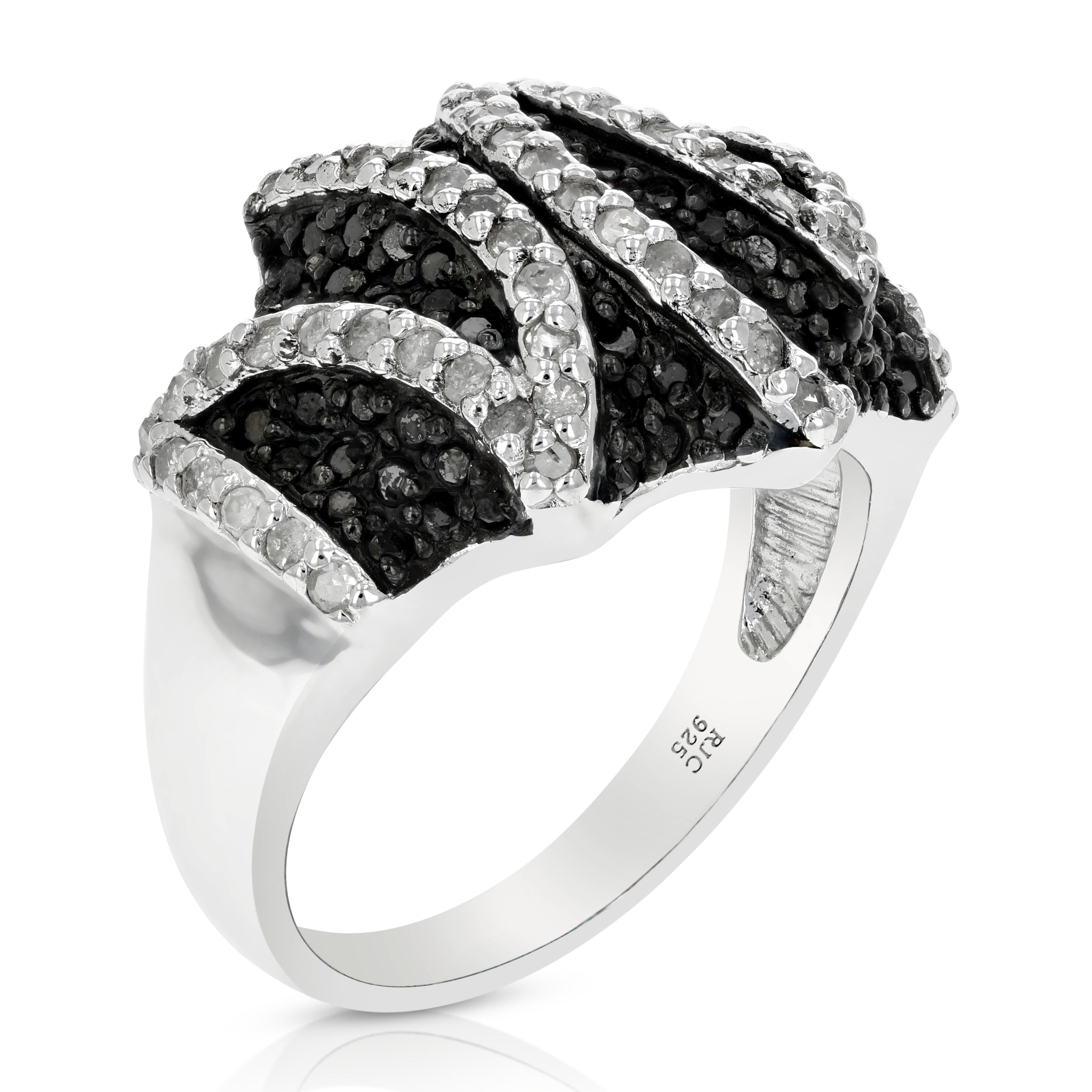 2156 1.15 cttw Black and White Diamond Ring .925 Sterling Silver with Rhodium