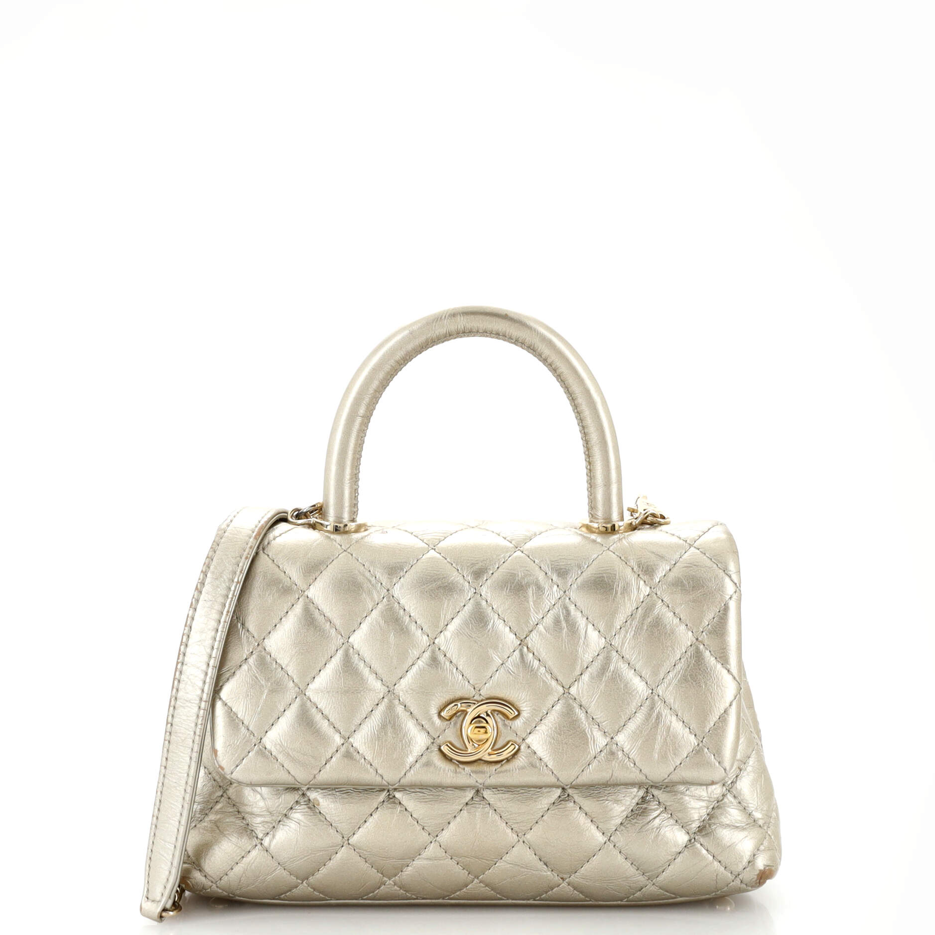 2860 Coco Top Handle Bag Quilted Aged Calfskin Mini