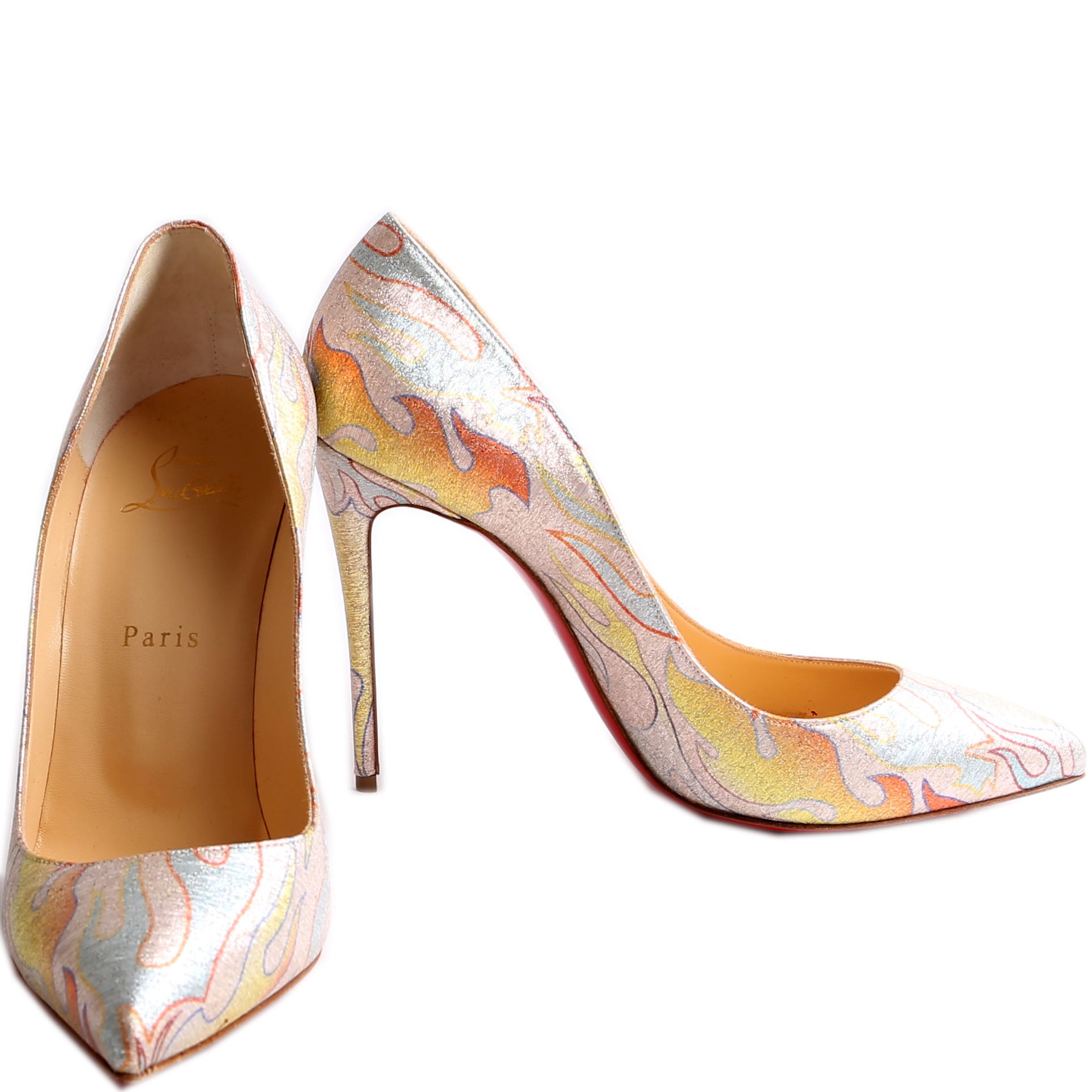 CHRISTIAN LOUBOUTIN Pigalle Follies 100 Lurex Flame Size 38.5