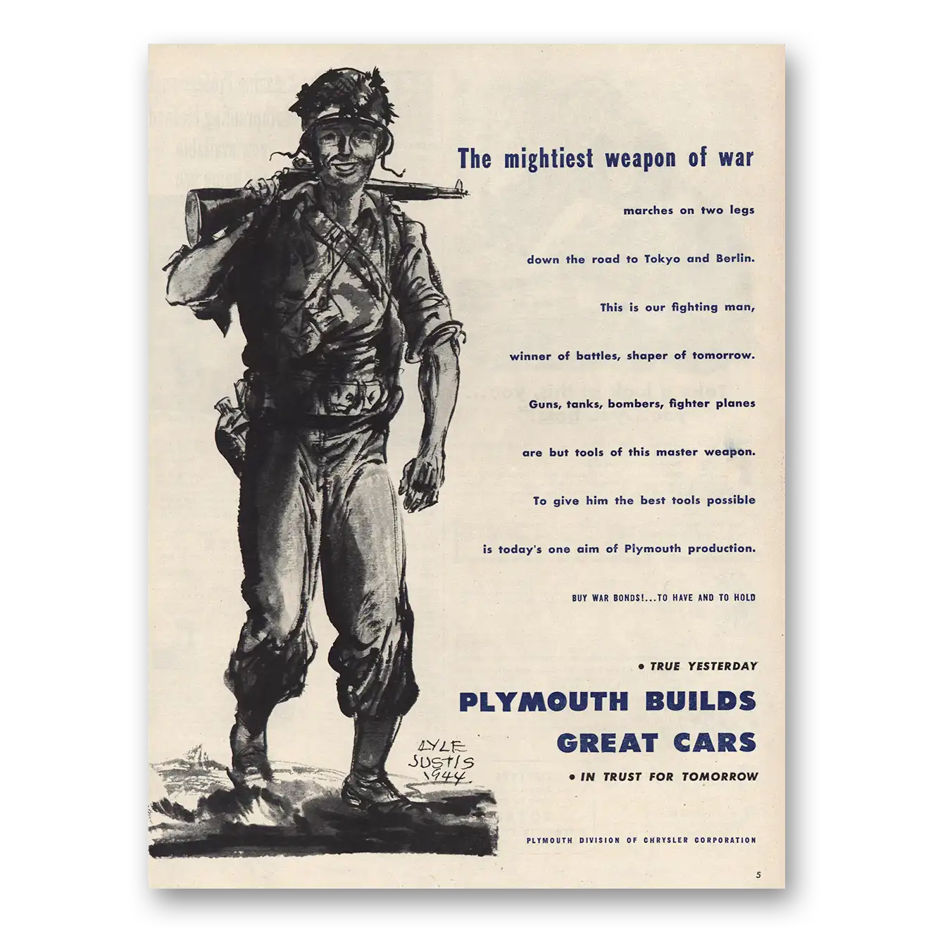 RELICPAPER 1944 Plymouth Print Ad   Mightiest Weapon