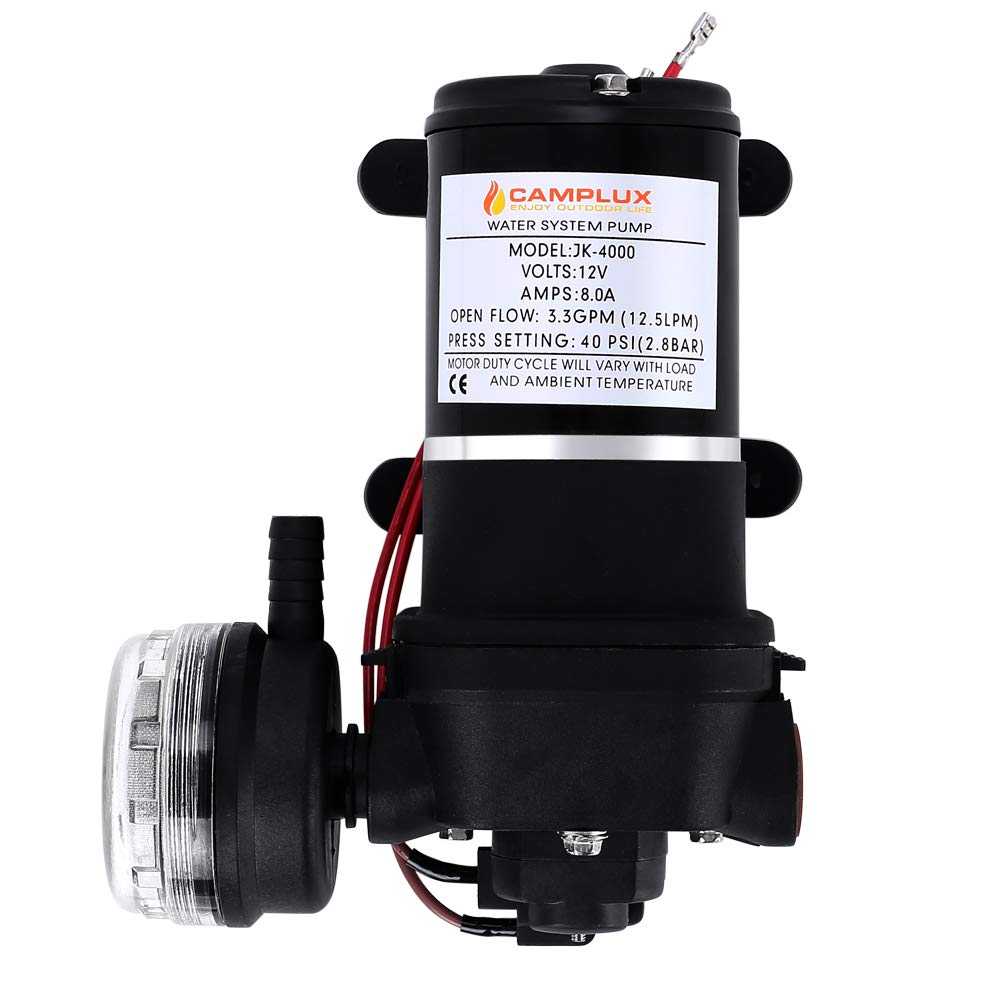 Camplux JK 4000 12V Water Pressure Diaphragm Pump 3.3GPM, 40PSI, 12.5LPM for RV Camper, Marine Boat, Lawn