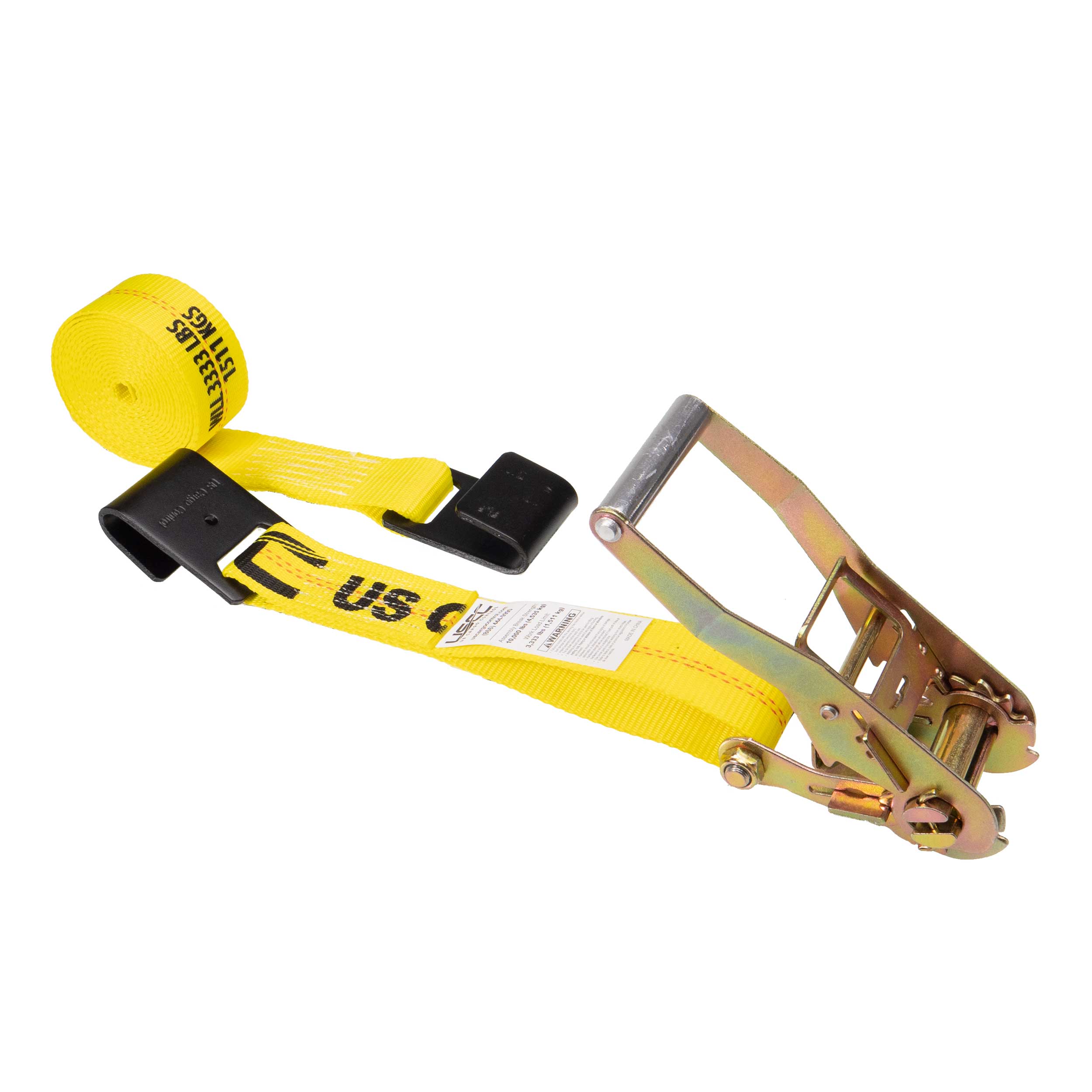 US CARGO CONTROL 2" x 50' Ratchet Strap with Flat Hooks Yellow