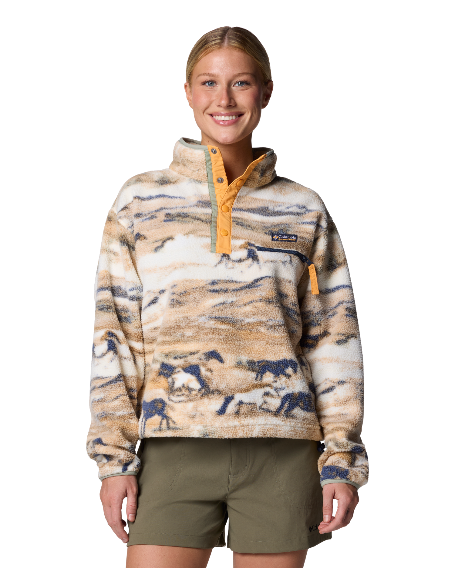 COLUMBIA Helvetia™ II Printed Cropped Half Snap Fleece Jacket in Lemon Wash Roaming