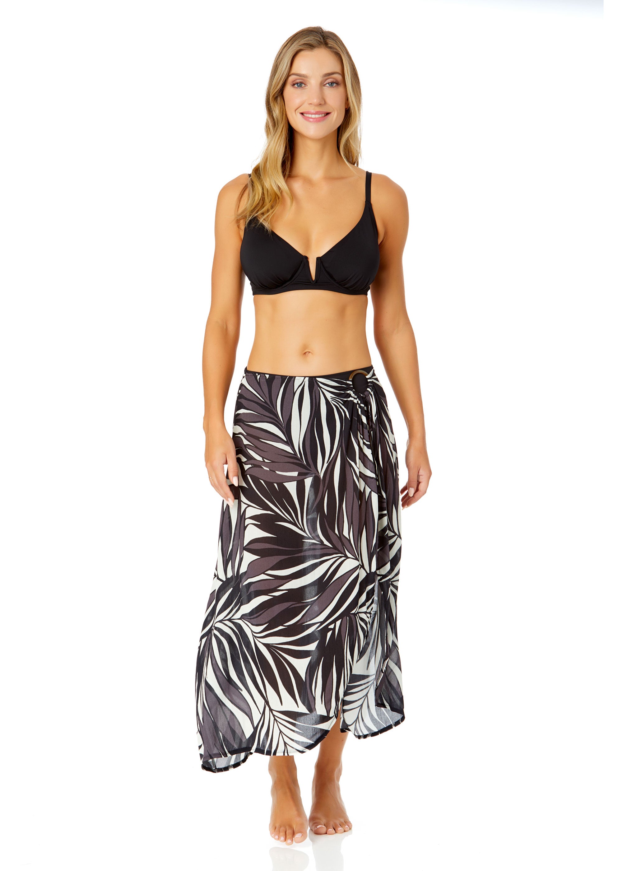 ANNE COLE Women's Palm Chic Ring Sarong Skirt Swimsuit Cover Up