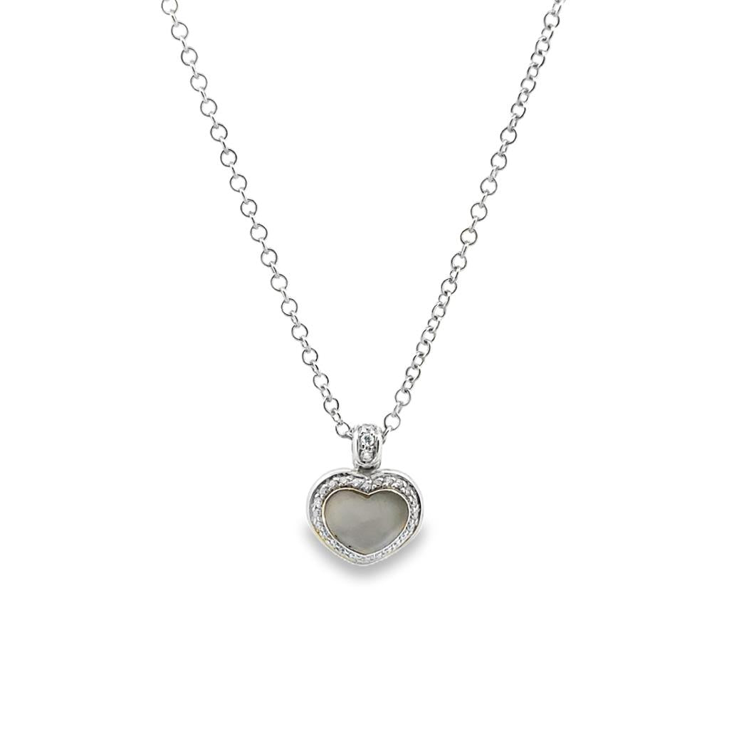 ESTATE BUY Pasquale Bruni Mother of Pearl and Diamond Puff Heart Pendant Necklace in 18K White Gold
