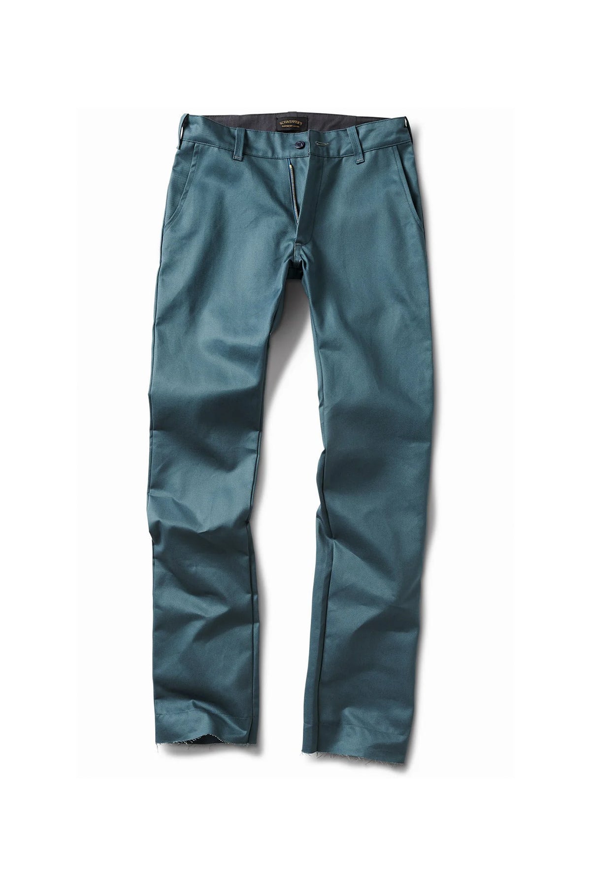SCHAEFFER'S GARMENT HOTEL   JAPANESE WAXED CHINO PANTS IN AQUA TEAL