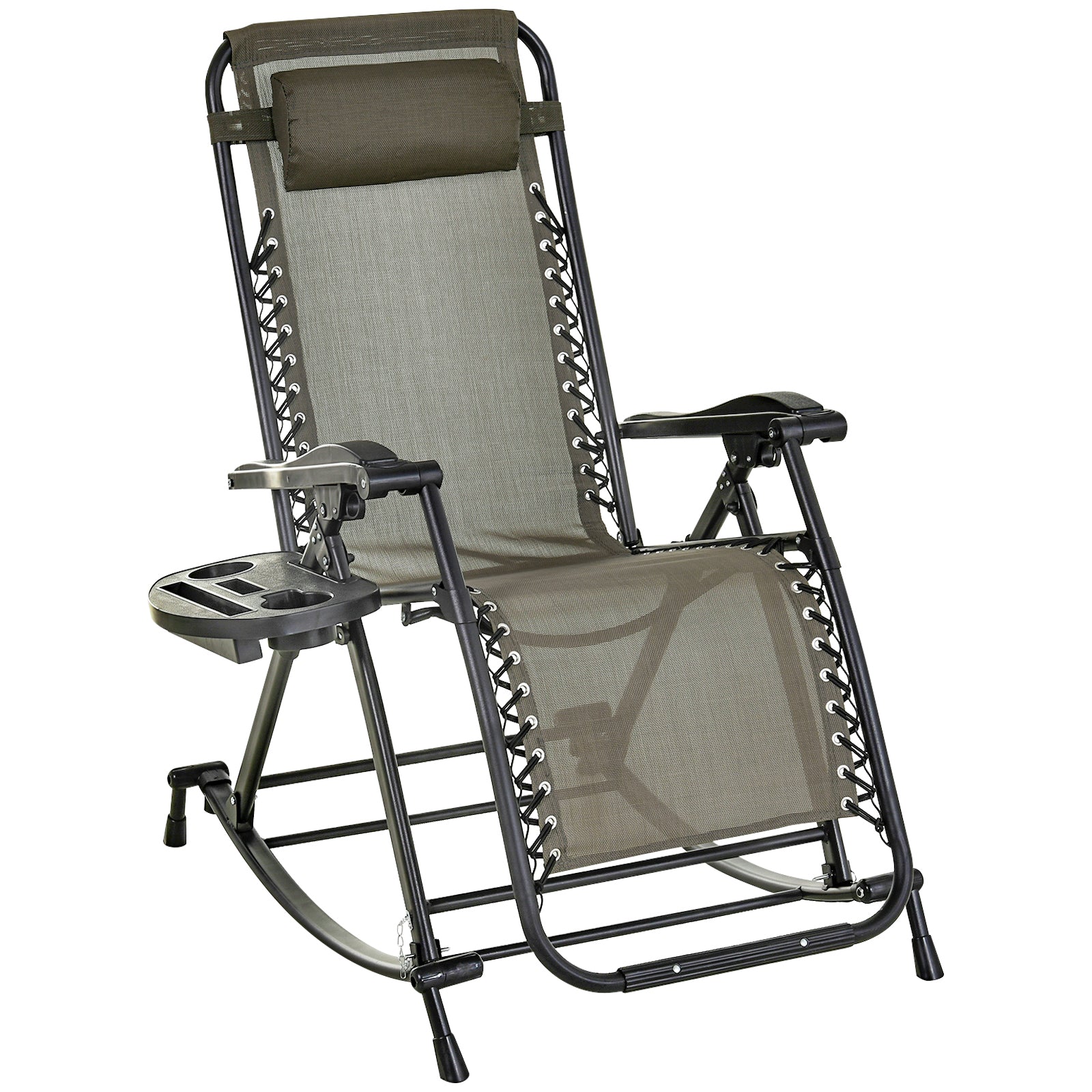 2594 Streamdale Gray Foldable Rocking Chair with Pillow & Cup Holder
