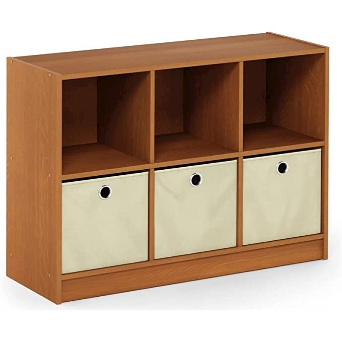 2736 Basic 3x2 Bookcase Storage w Bins  Light Cherry Ivory
