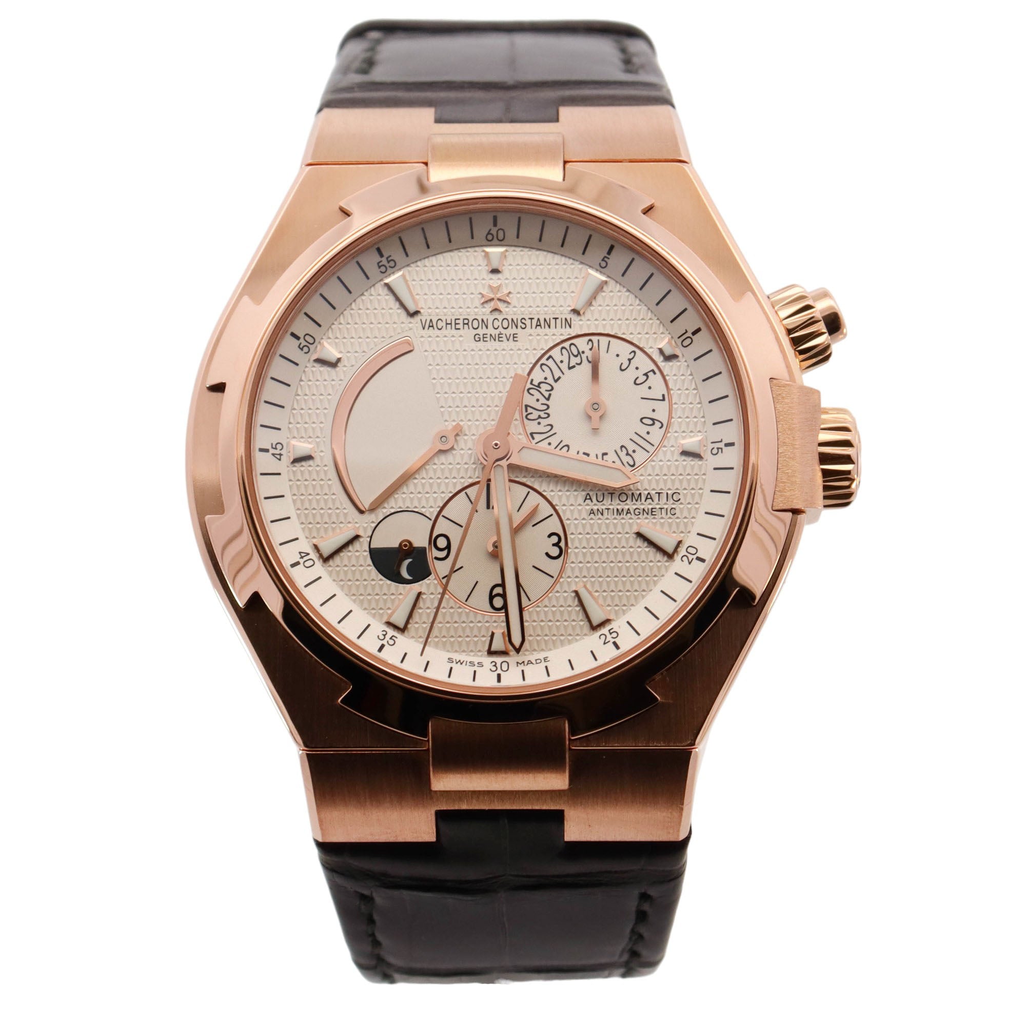 HAPPY JEWELERS Vacheron Constantin Overseas Dual Time Rose Gold 42mm Silver Stick Dial Watch Reference# 47450 000R 9404