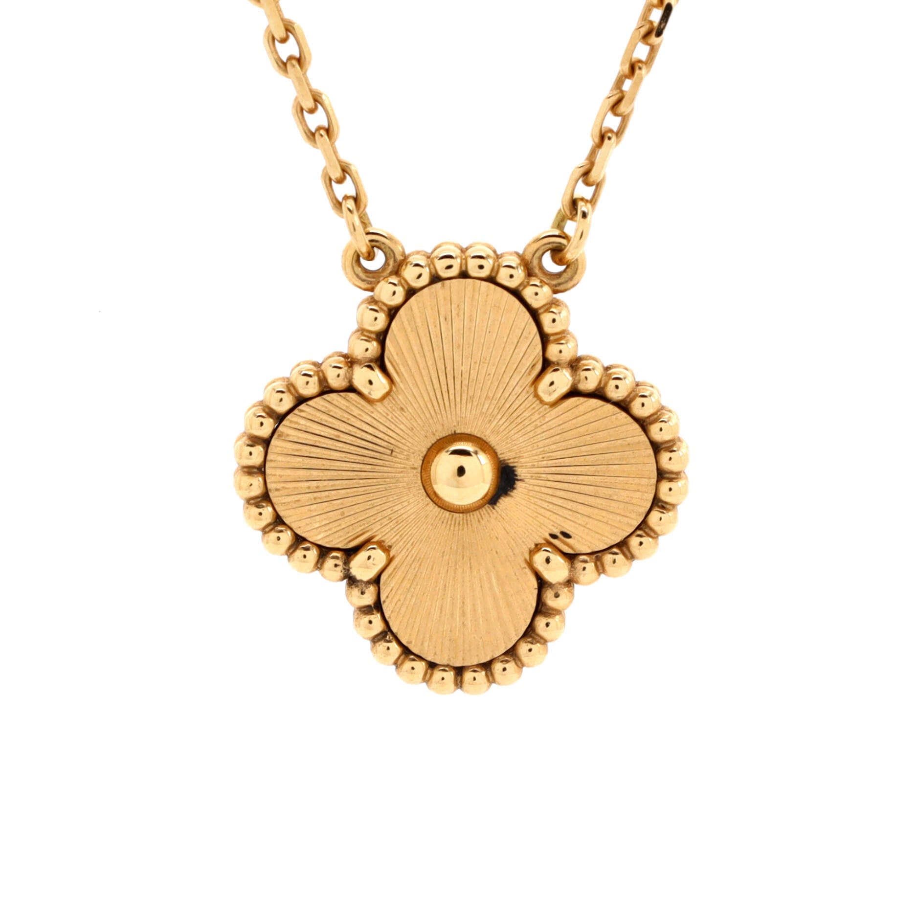 2860 Vintage Alhambra Pendant Necklace Guilloche 18K Yellow Gold