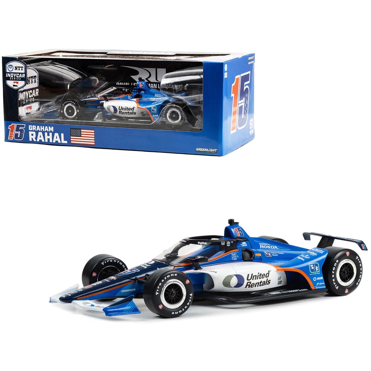 2297 Greenlight  1 18 Scale Dallara IndyCar No.15 Graham Rahal United Rentals Rahal Letterman Lanigan Racing NTT IndyCar Series 2023 Diecast Model Car