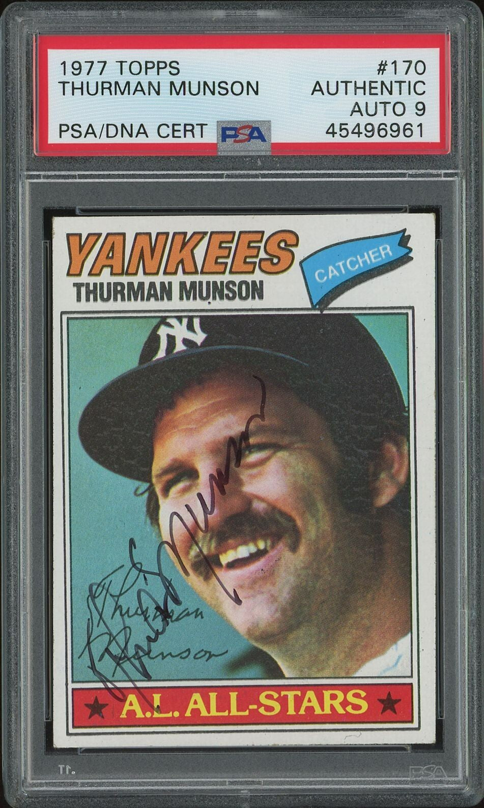 SHOWPIECES SPORTS 1977 Topps Thurman Munson Signed Card PSA DNA Mint 9 The Only One Known 1/1