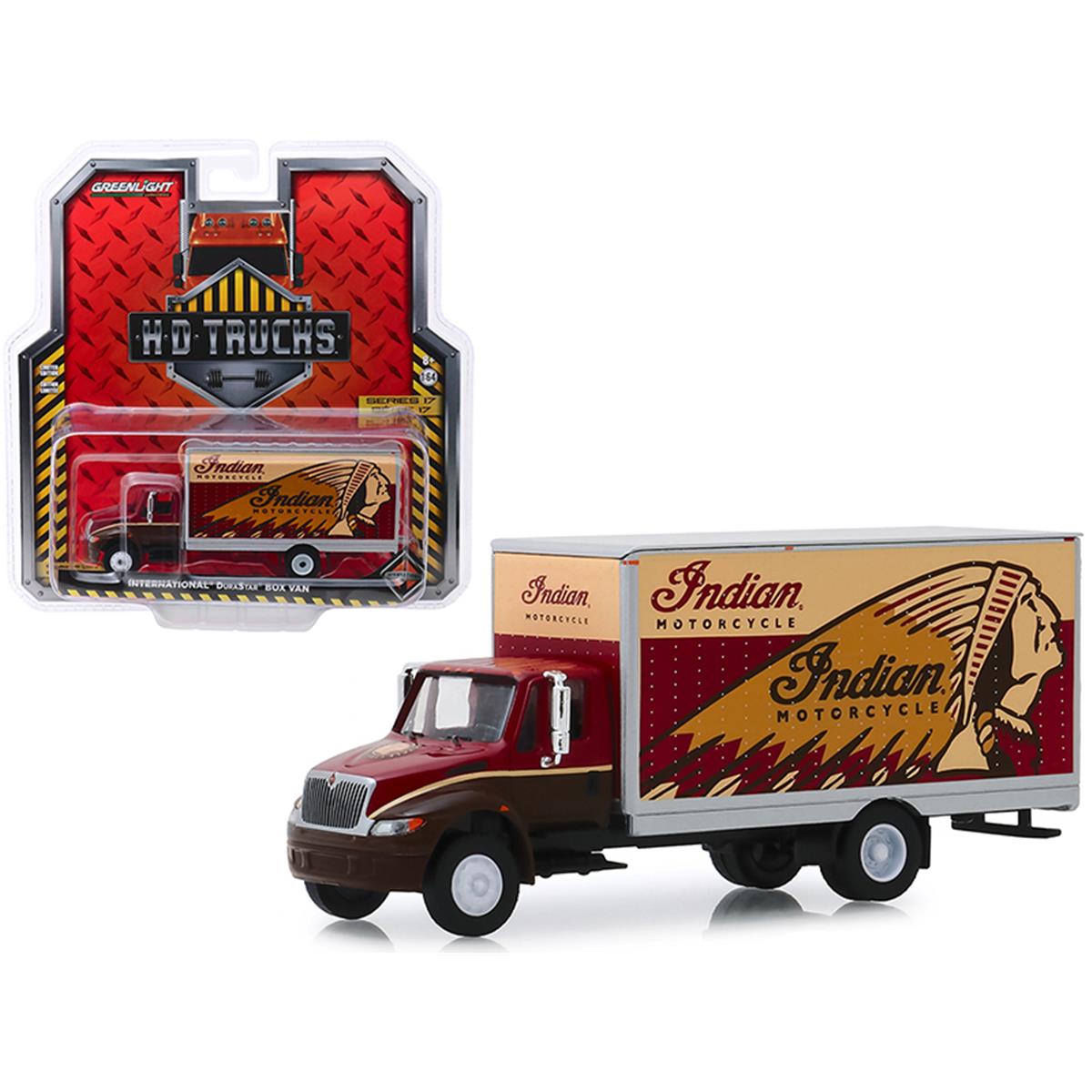 2297 Greenlight  International Durastar Box Van Indian Motorcycle HD Trucks Series 17.16 .4 Diecast Model