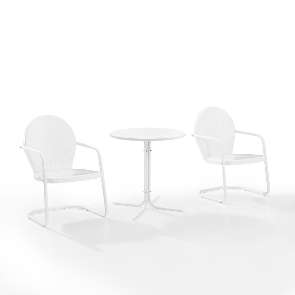 2736 Griffith 3Pc Outdoor Metal Bistro Set White Gloss White Satin   Bistro Table & 2 Chairs