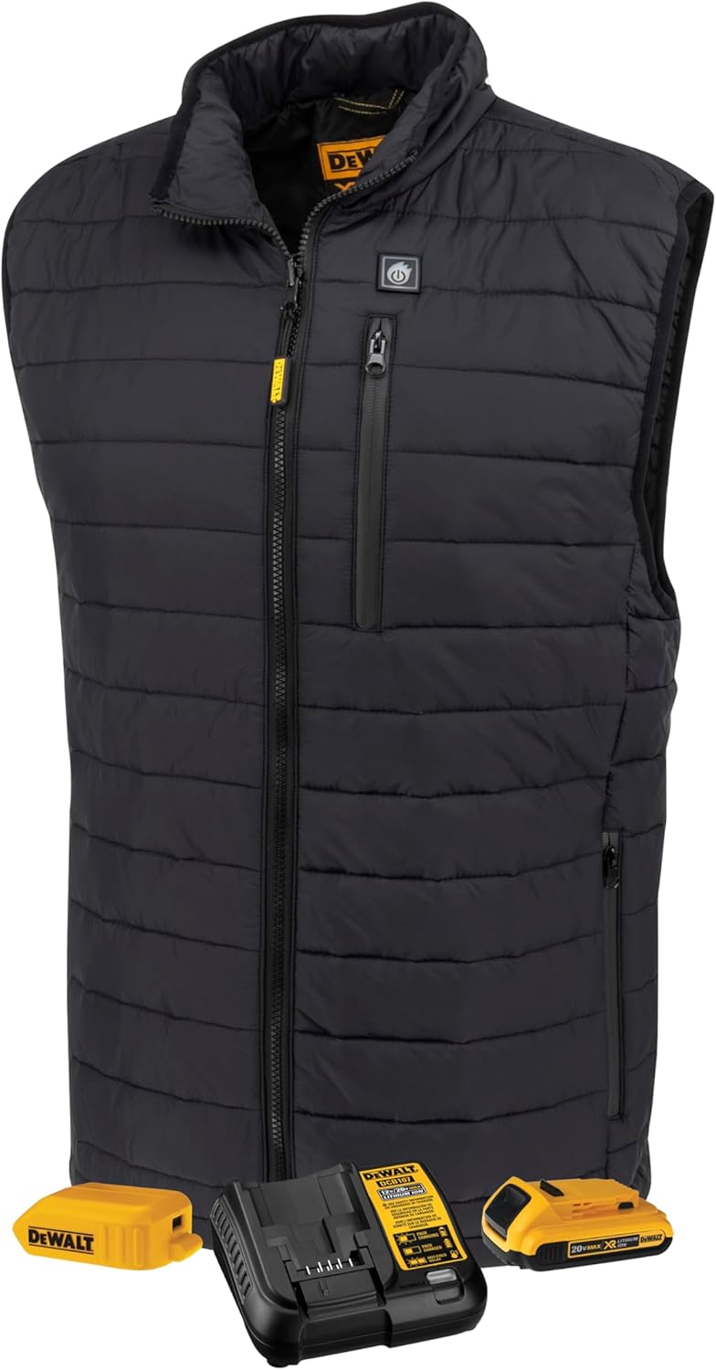 DEWALT (DCHV095BD1) Cold Weather Men's Heated Puffer Vest Kit with Battery   Black, Size L