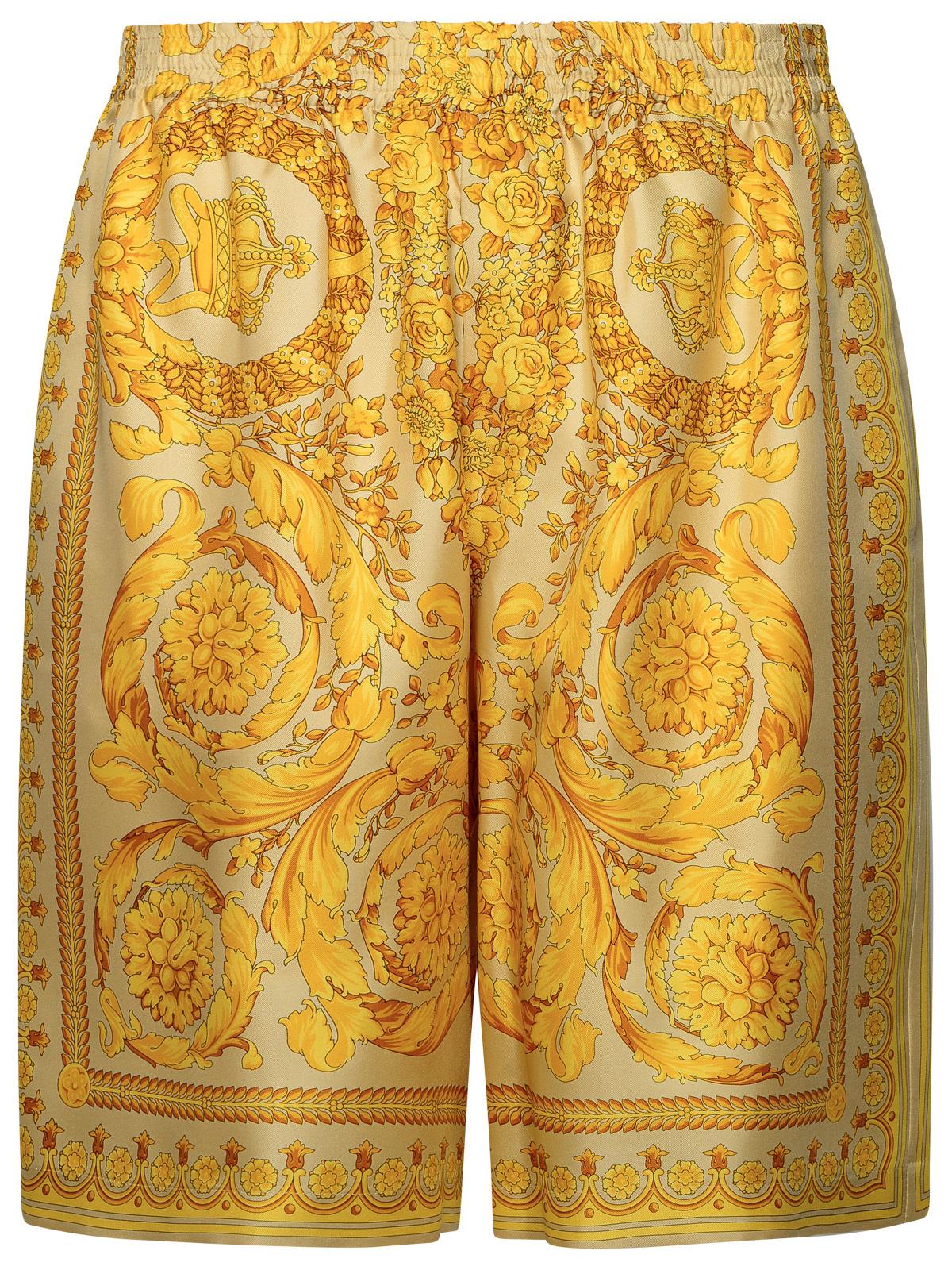 Versace 'Barocco' Gold Silk Bermuda Shorts