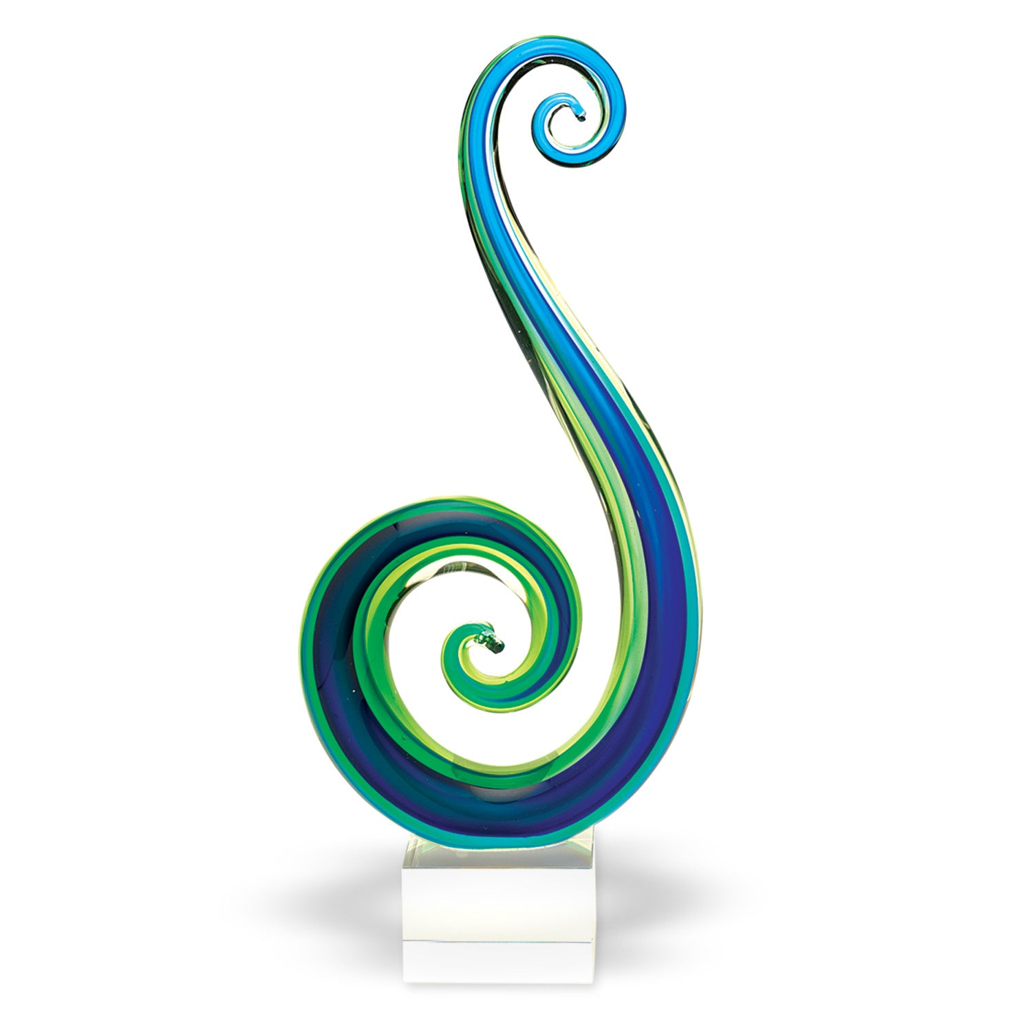 2736 16" Blue and Green Murano Glass Modern Abstract Tabletop Sculpture