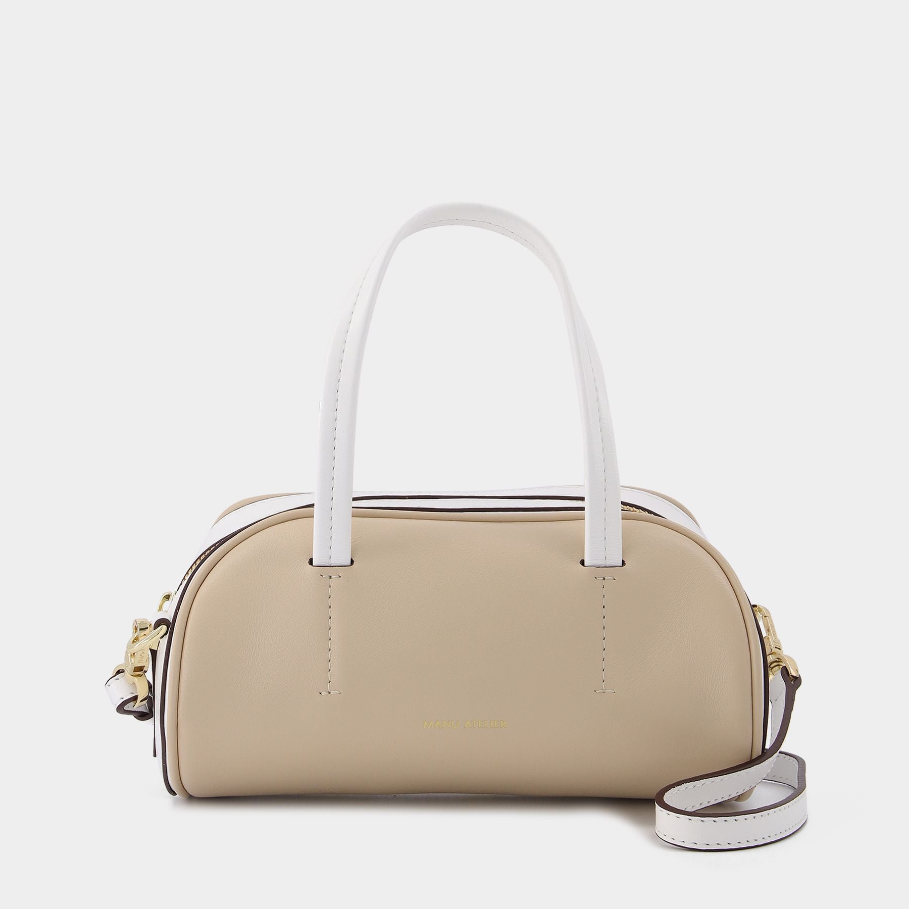 MANU ATELIER Hourglass Bag in Ivory and White Leather