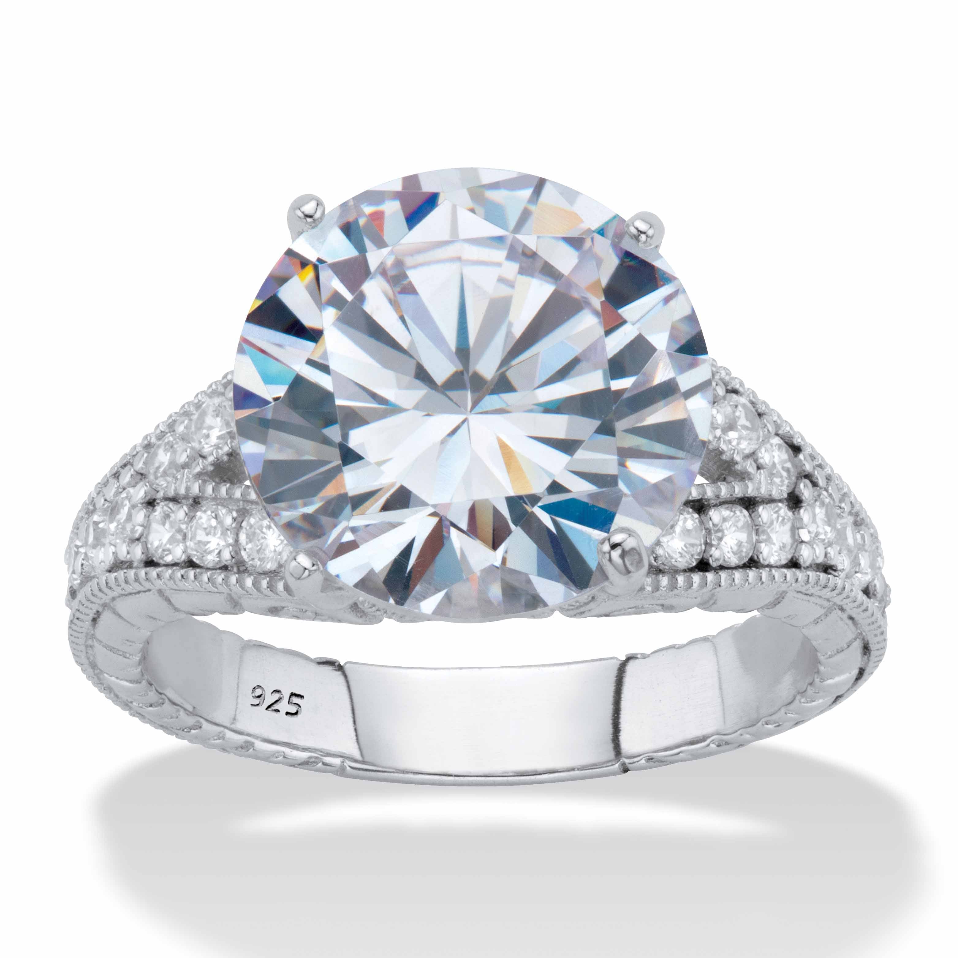 2894 6.30 Cttw. Round CZ Platinum plated Silver Split Milgrain Shank Engagement Ring
