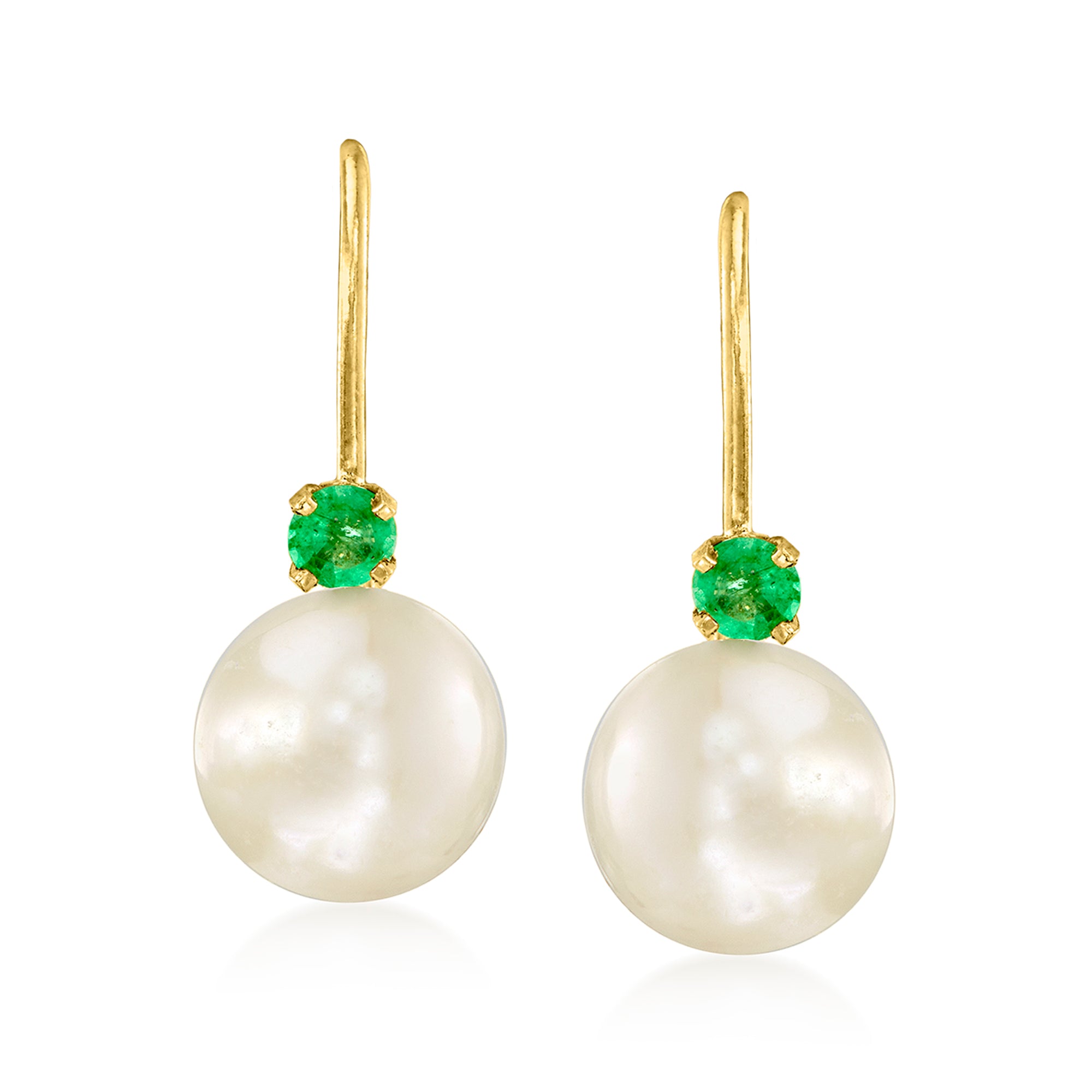 2023 Ross Simons 7 7.5mm Cultured Pearl Drop Earrings With . Emeralds in 14kt Yellow Gold