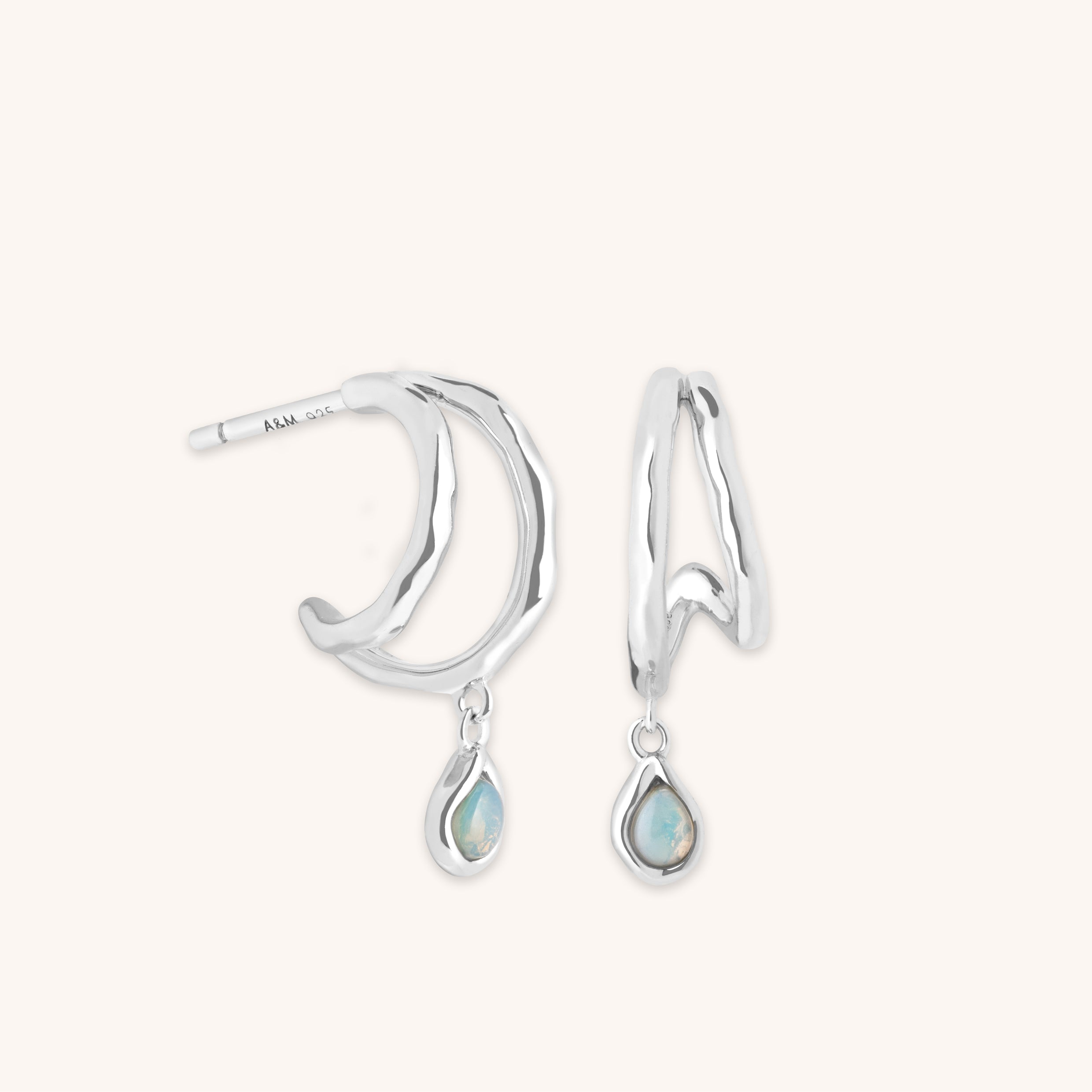 ASTRID & MIYU Illusion Opal Charm Huggies in Silver
