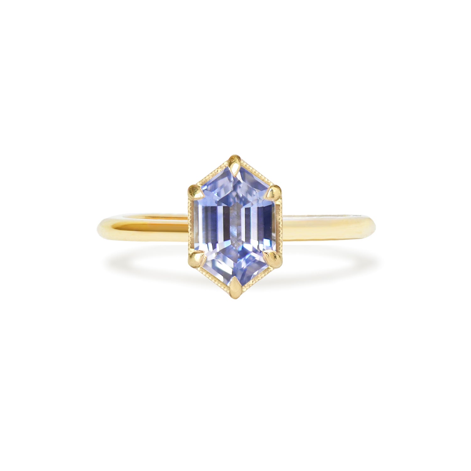 BERLINGER JEWELRY Cornflower Blue Hexagon Sapphire Solitaire