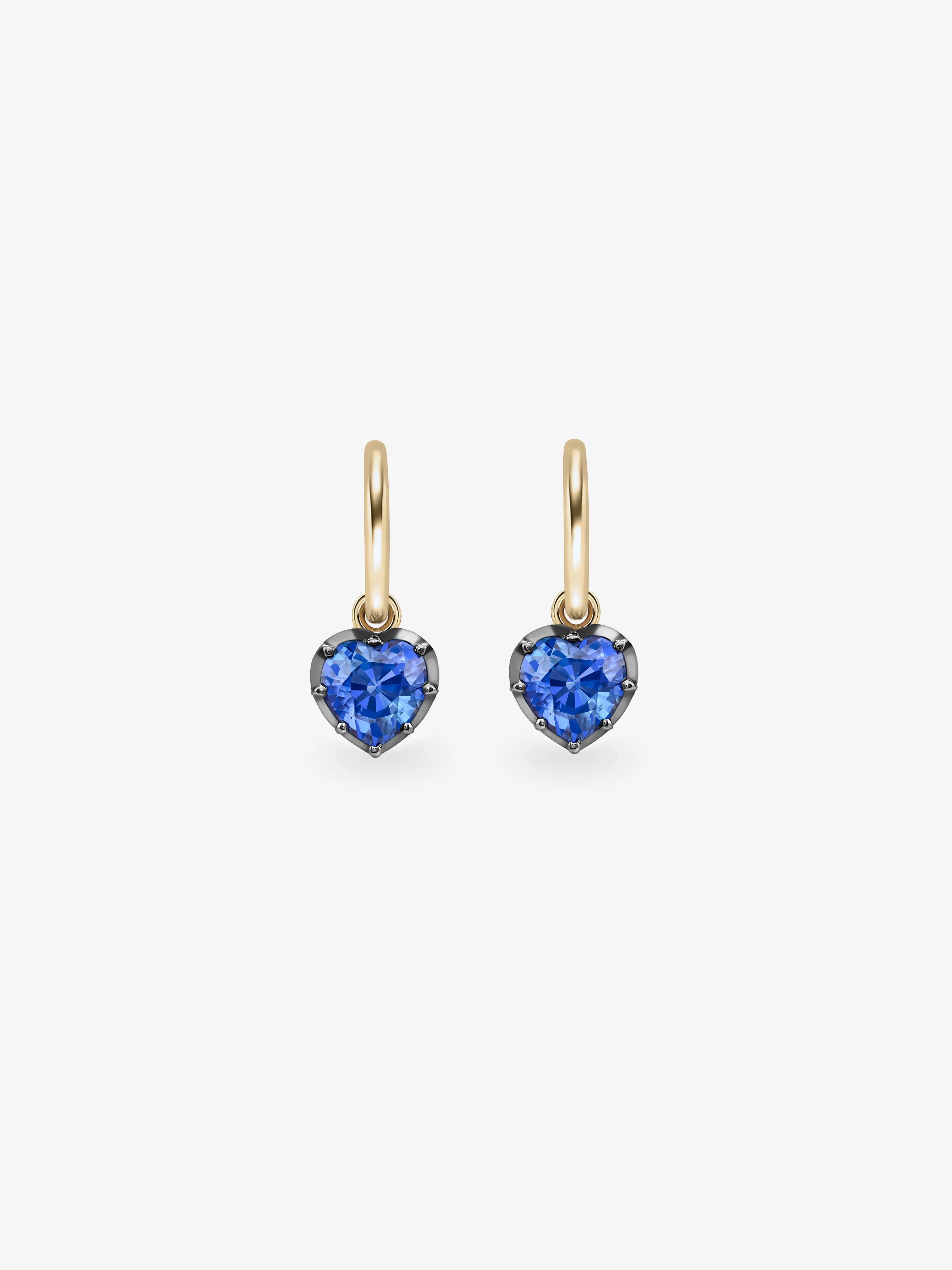 JESSICA MCCORMACK 0.50ct Heart Shaped Sapphire & Blackened Gold Gypset Hoop Earrings