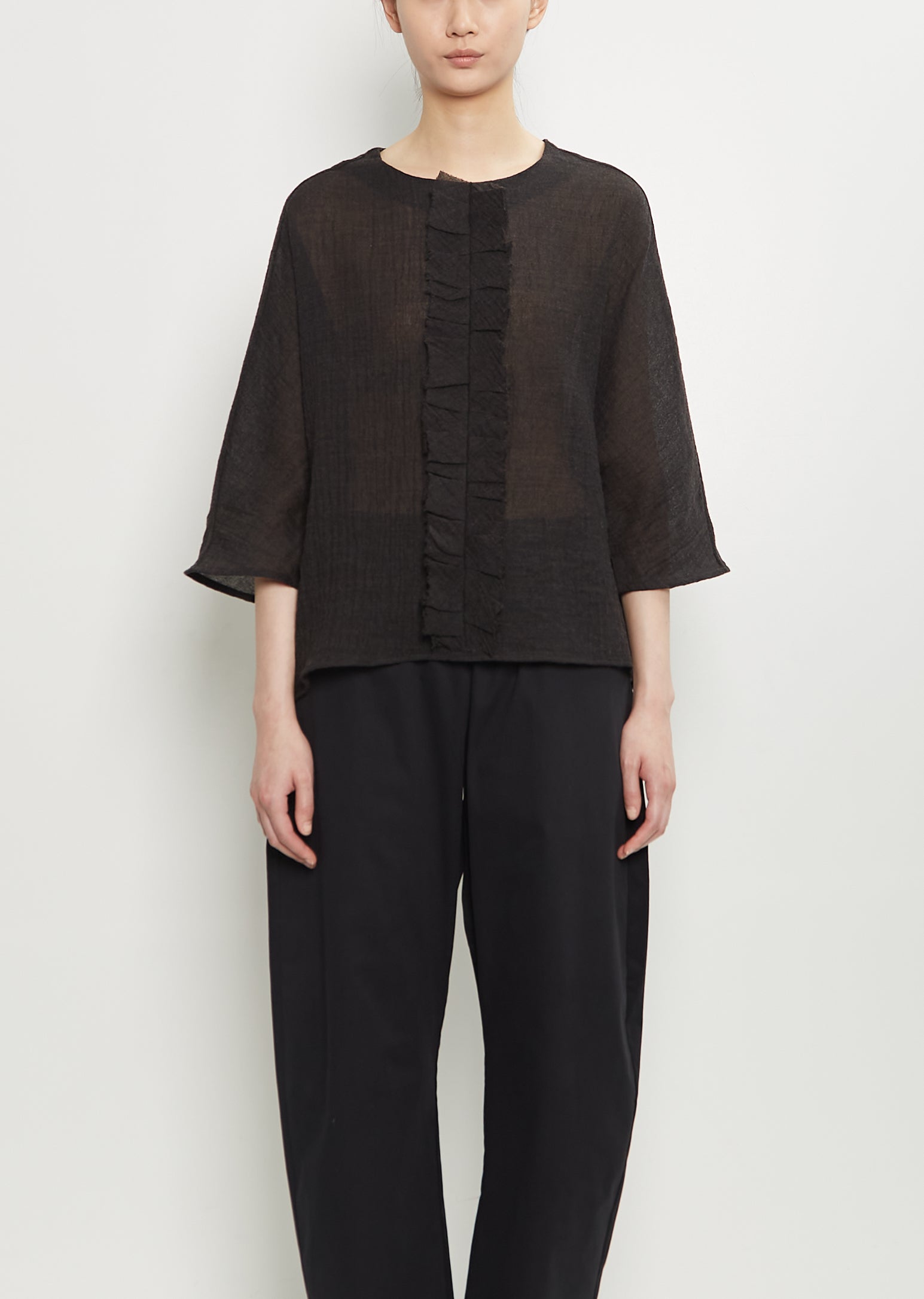 APUNTOB Linen Wool Ruffle Top