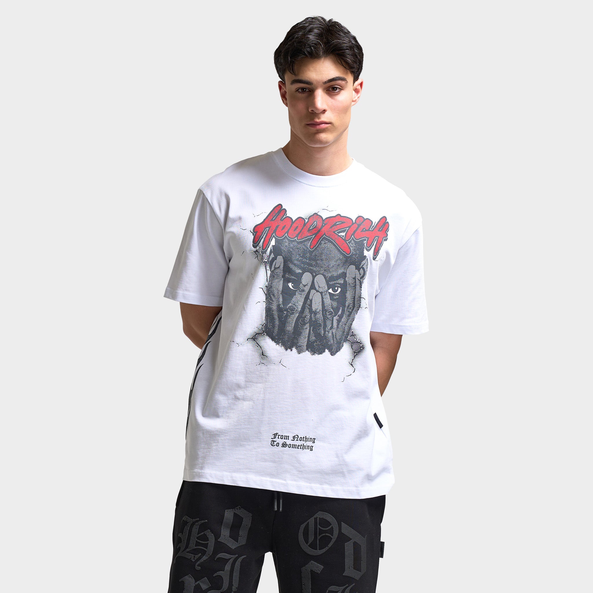 Hoodrich Shadow Oversized Graphic T Shirt White   Lychee