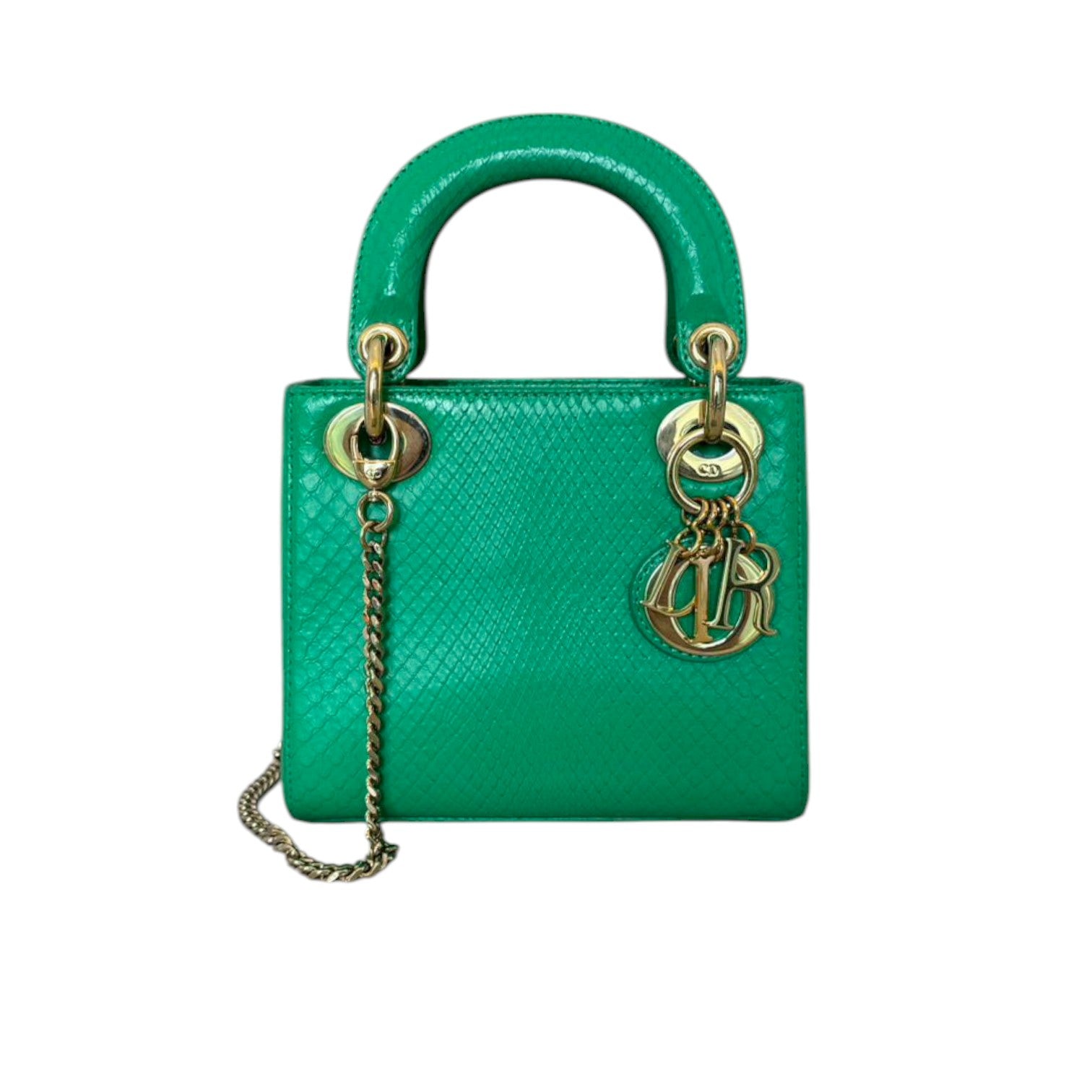 CHRISTIAN DIOR Lady Dior Mini Python Quilted Green GHW
