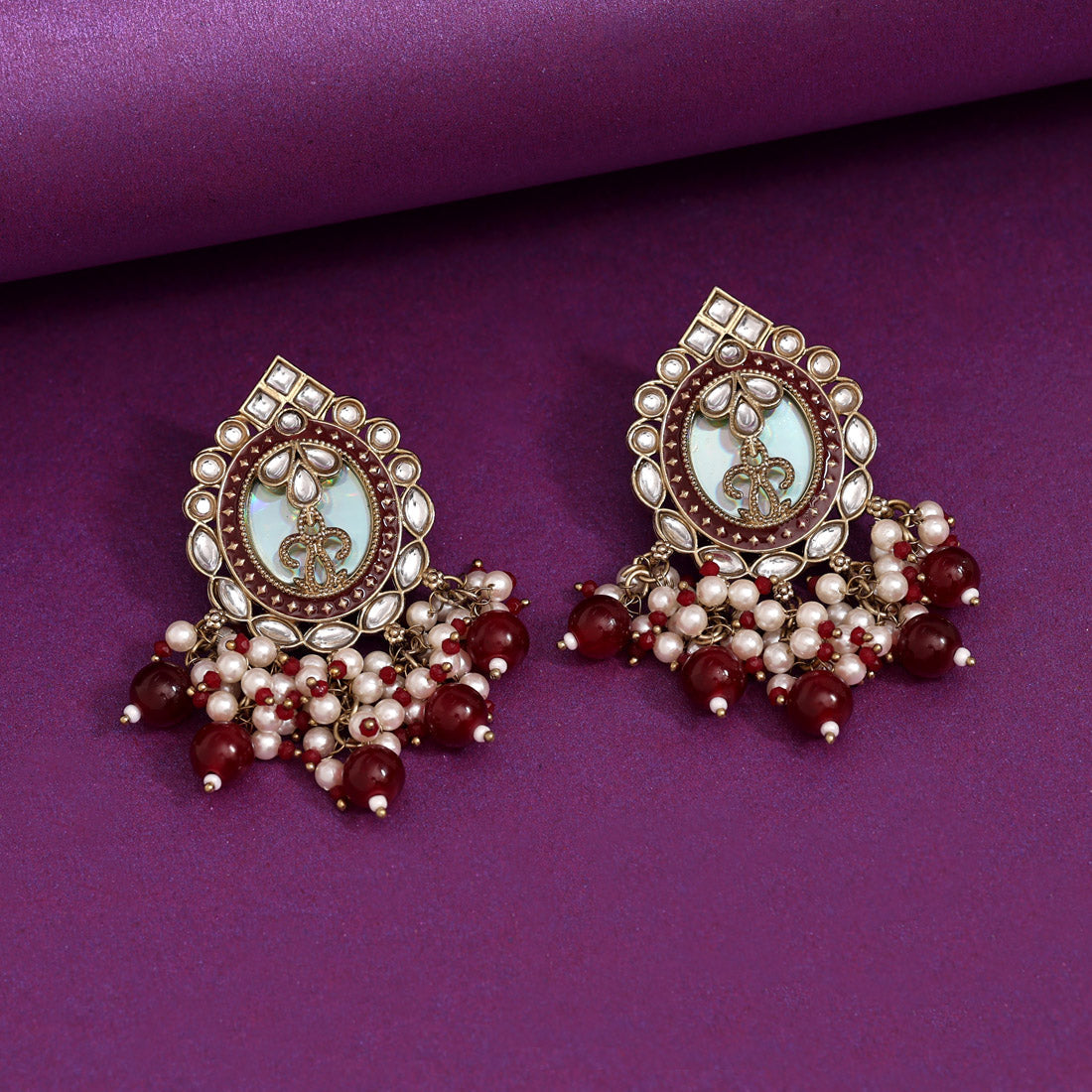 EINDIAWHOLESALE Maroon Color Kundan Earrings