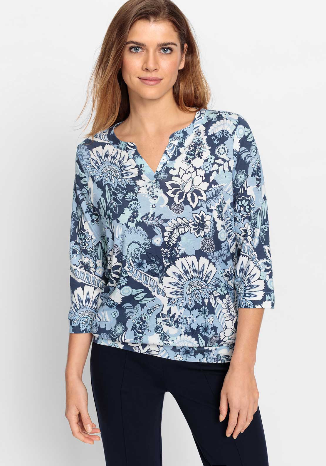 Olsen Clara Floral Print Top  Blue