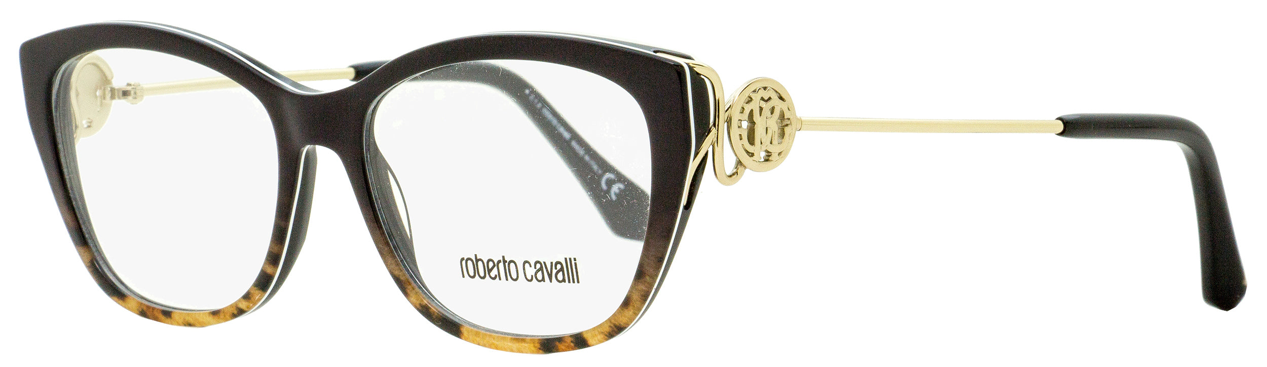 Roberto Cavalli Rectangular Eyeglasses RC5051 Focagnano 005 Black Leopard Gold 51mm 5051