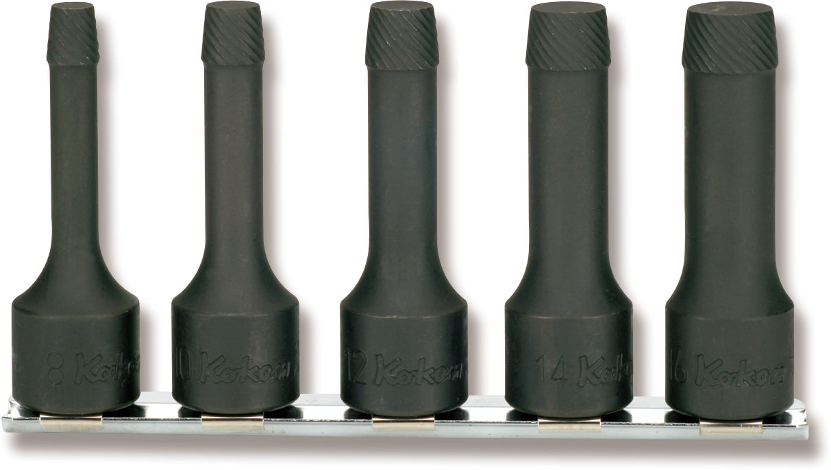 KO KEN USA 5 piece 1/2 Sq. Dr. 75mm Bolt Twister Socket Set  8mm 16mm