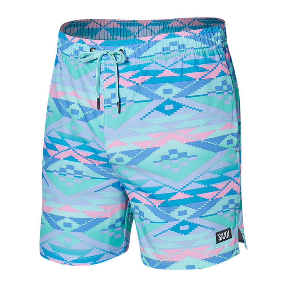 SAXX 5 Inch Oh Buoy 2N1 Volley Geo Gradiant Swim Trunks   Purple