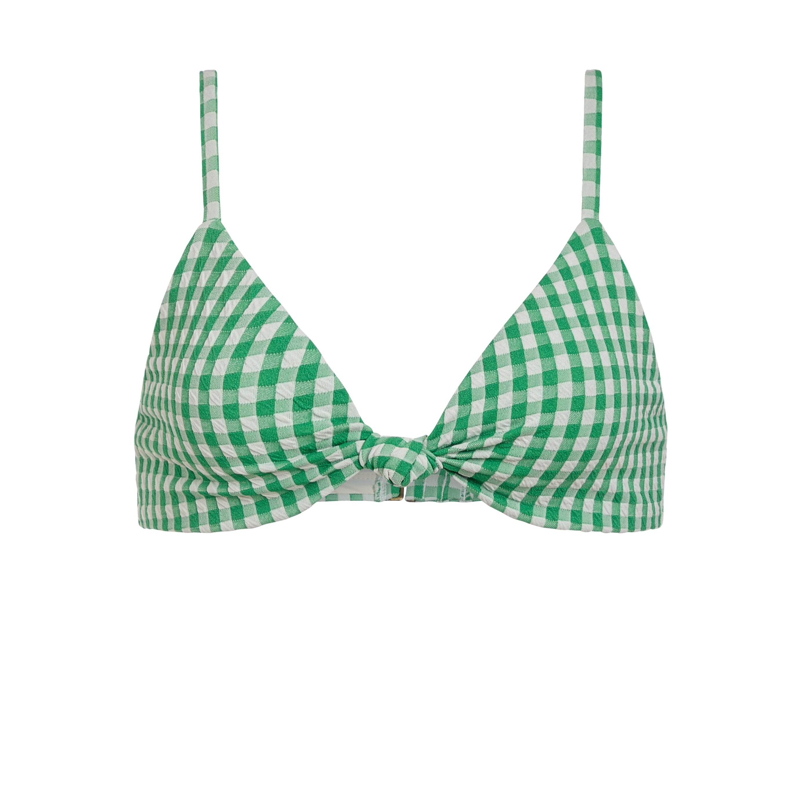 ANDIE SWIM The Santorini Bikini Top Crinkle in Green Gingham