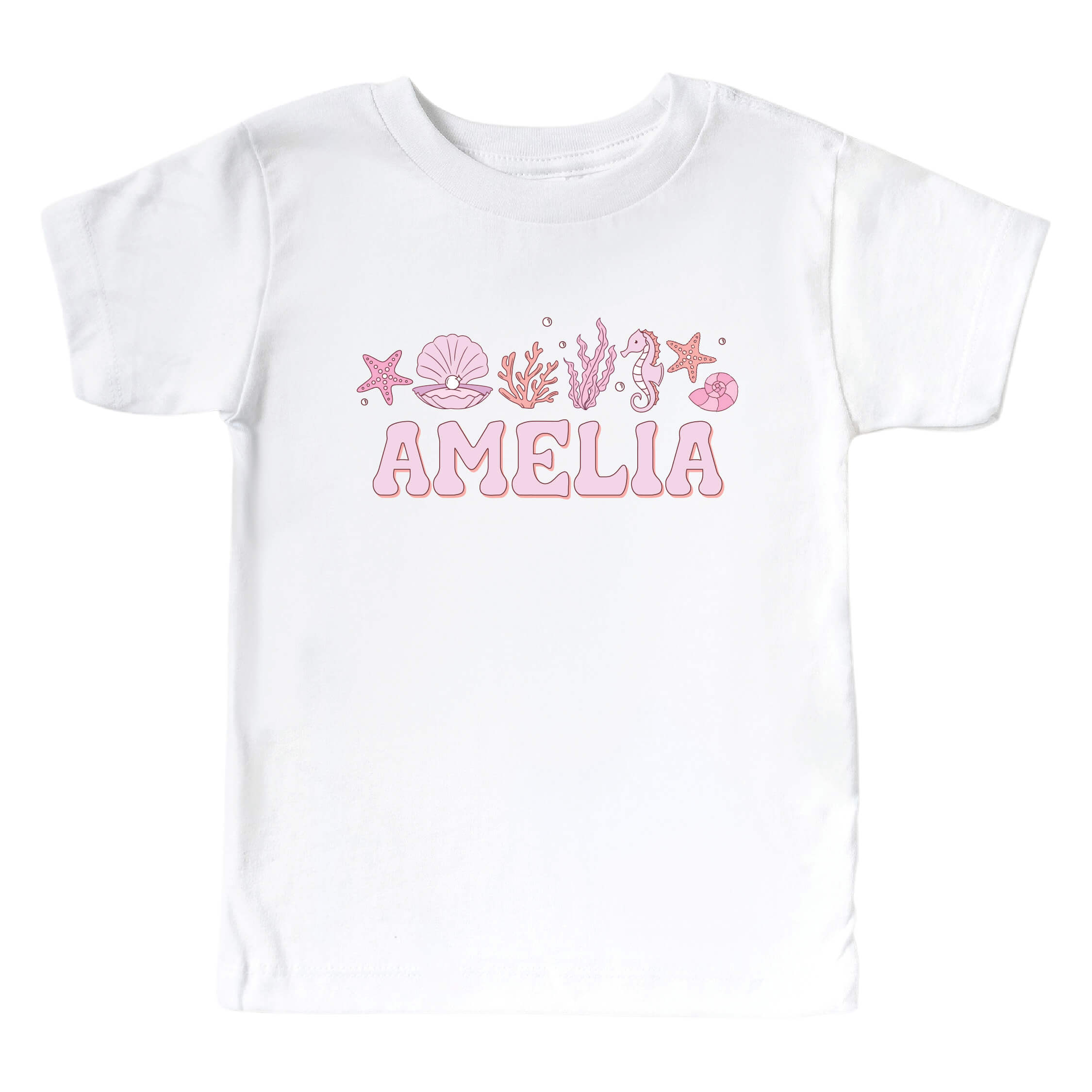 CLDTG Personalized Tiny Tides Pink Kids Graphic Tee   White