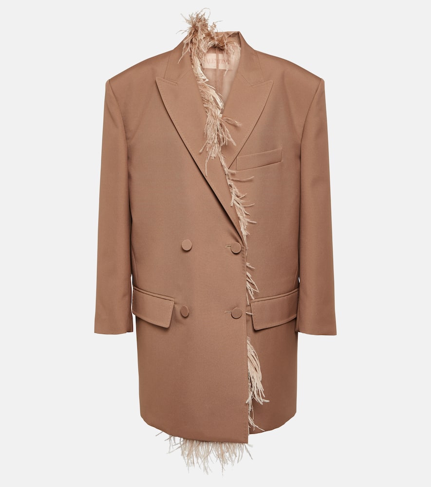 Valentino Feather trimmed double breasted blazer
