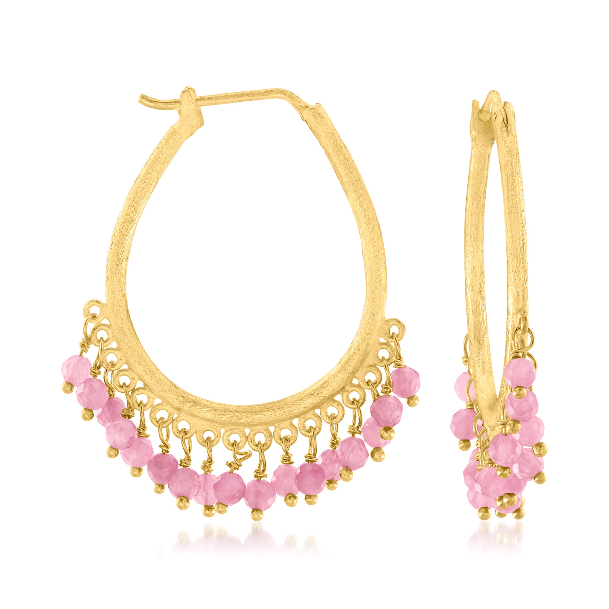 2023 Ross Simons Pink Tourmaline Fringe Hoop Earrings in 18kt Gold Over Sterling