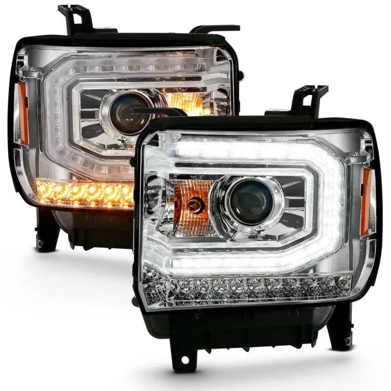 ANZO 2016 2019 Gmc Sierra 1500 Projector Headlight Plank Style Chrome w/ Sequential Amber Signal