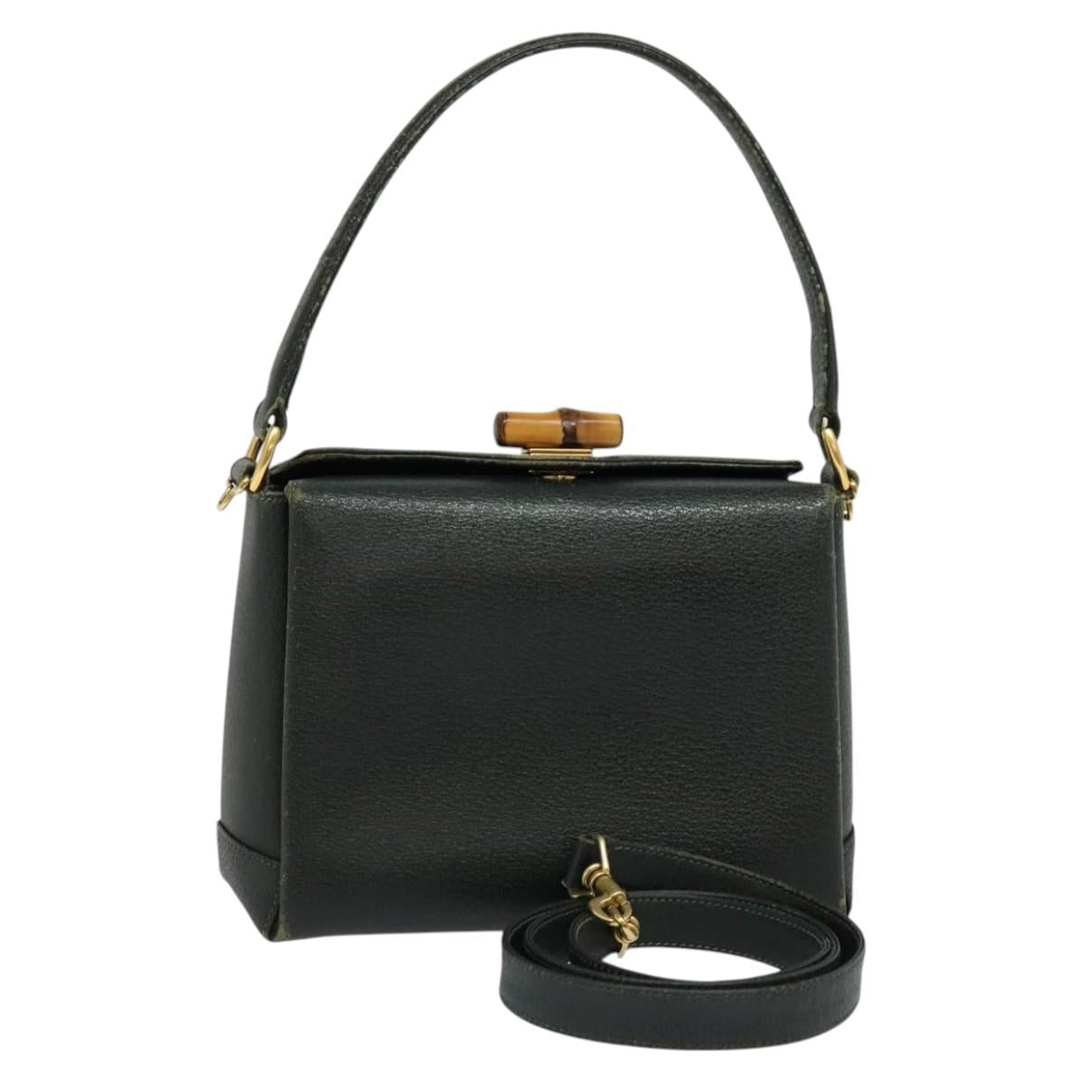 GUCCI Bamboo Hand Bag Leather 2way Green Gold 000 406 0175 Auth ar13604