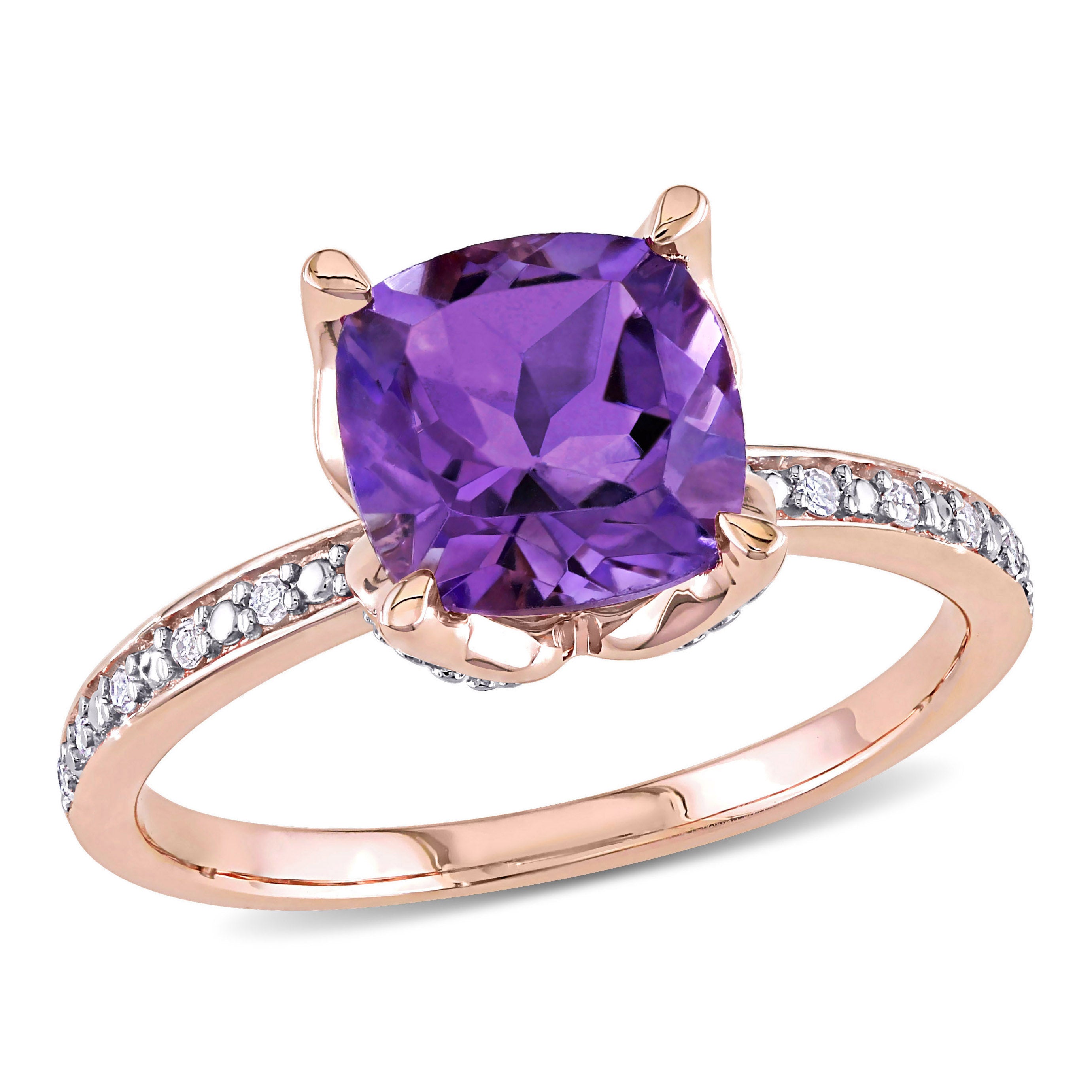 2313 Mimi & Max Cushion Cut Amethyst and Diamond Ring 10k Rose Gold