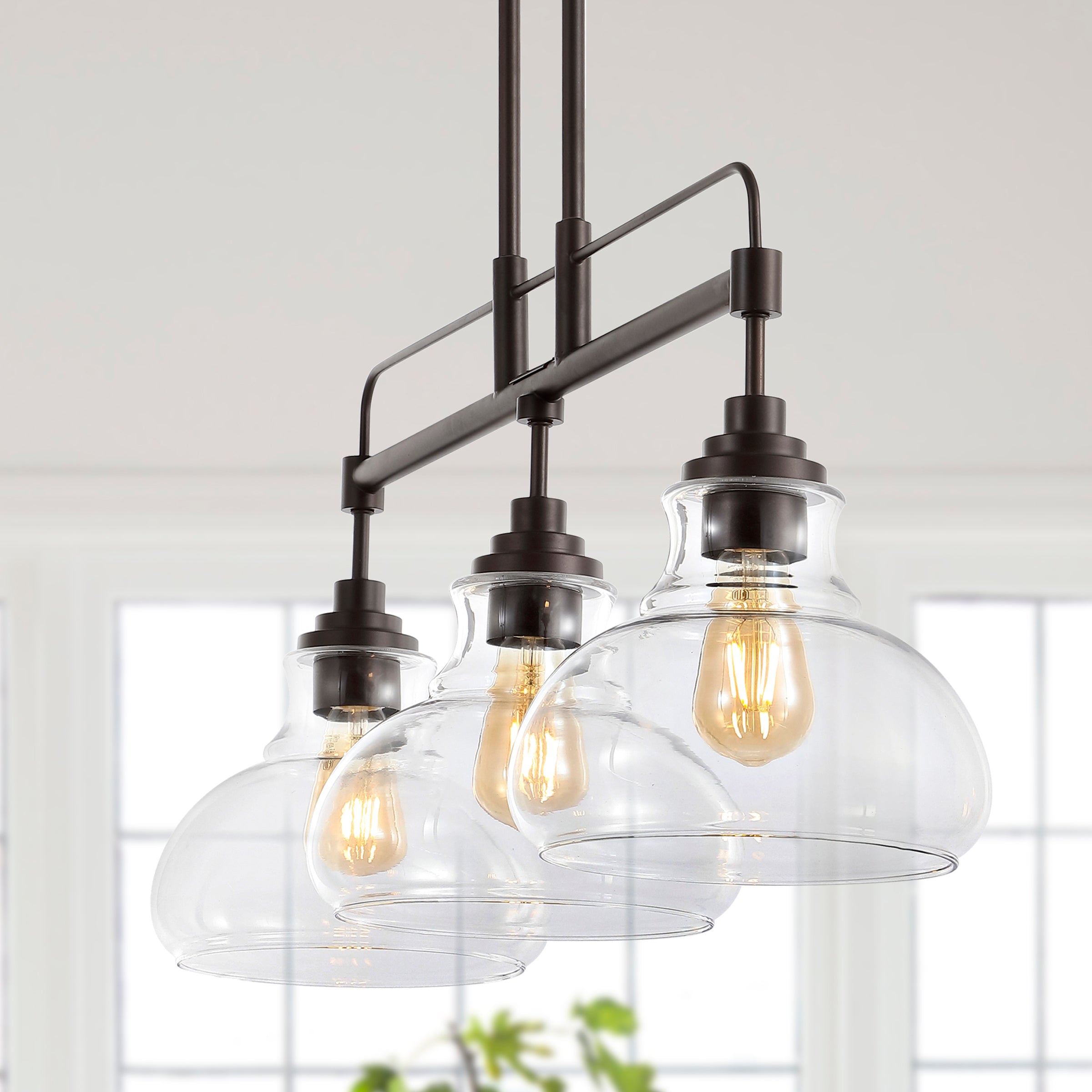 2252 Marlowe 32.5" 3 Light Farmhouse Industrial Iron Glass Linear LED Pendant