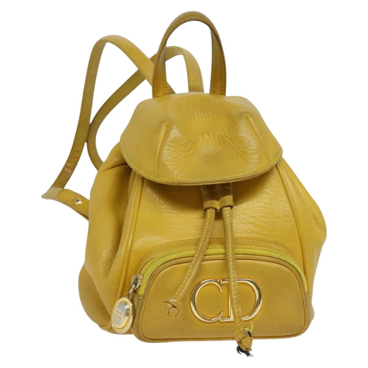 Christian Dior Backpack Leather Gold Yellow Auth BA2068