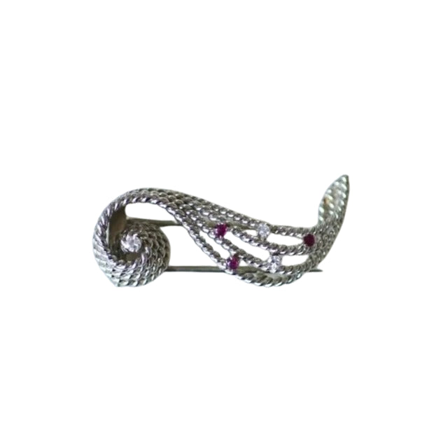 GALERIE PÉNÉLOPE Diamond and ruby ​​volute brooch