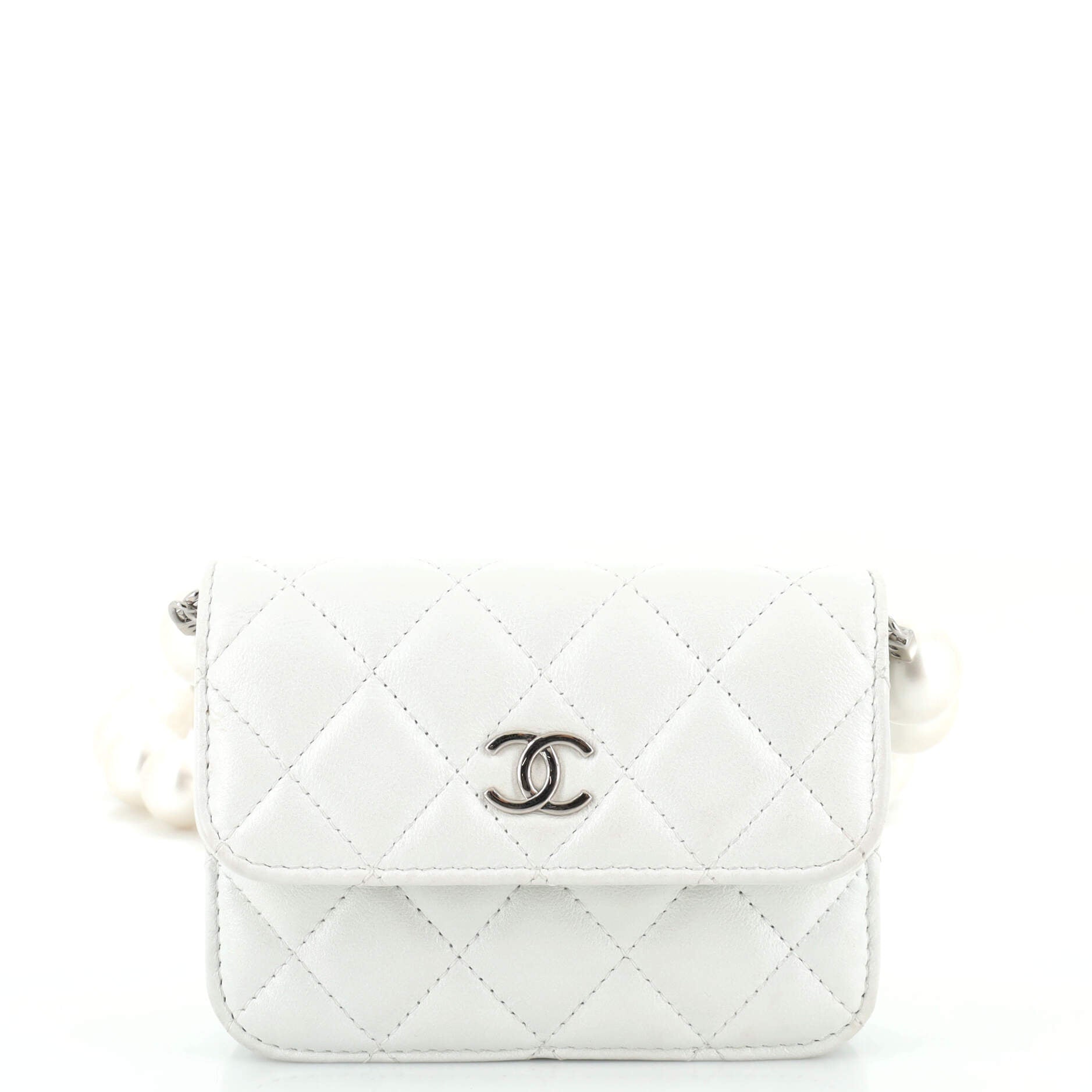 2860 Pearl Strap CC Wallet on Chain Quilted Calfskin Mini