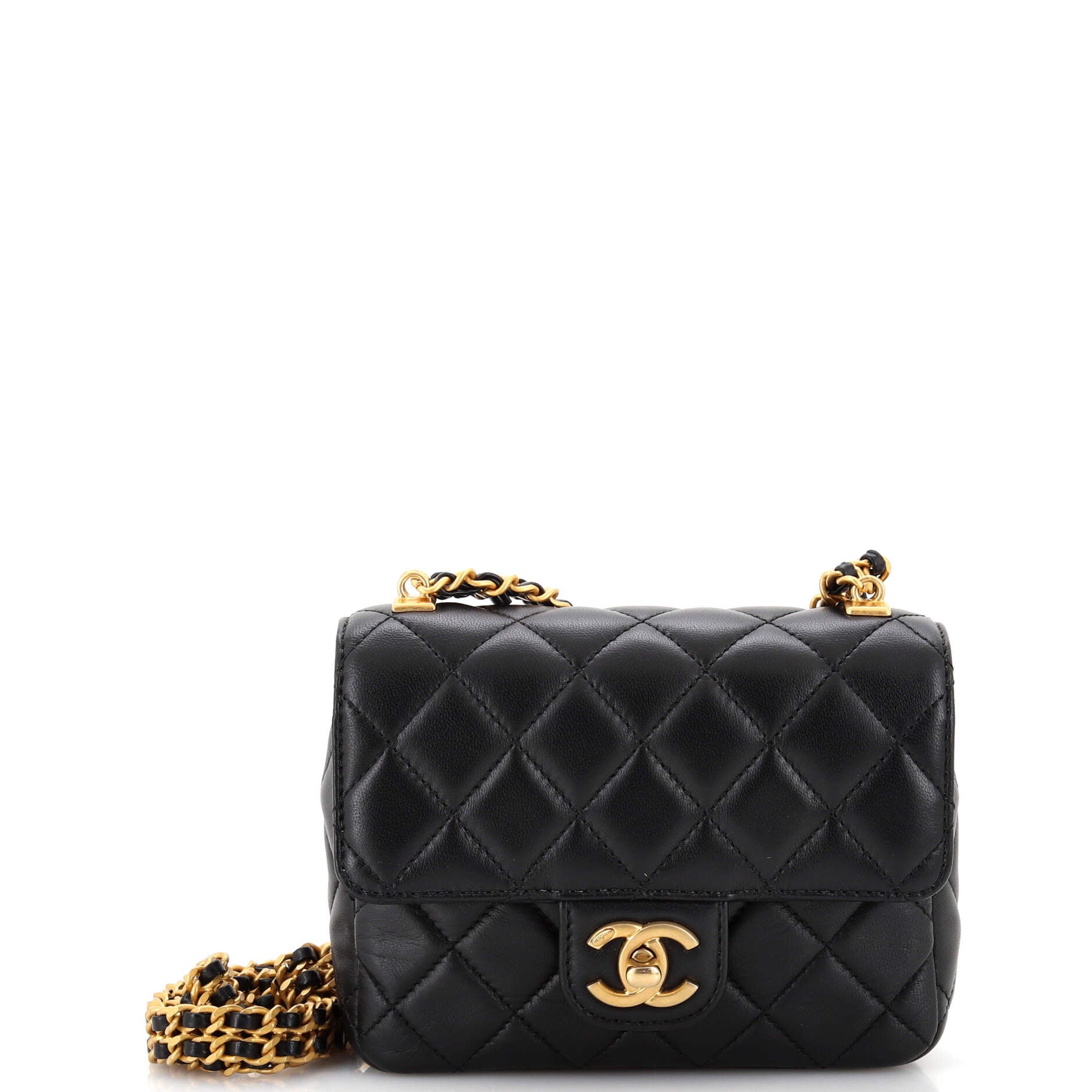 2860 CC Enamel Charms Square Single Flap Bag Quilted Lambskin Mini